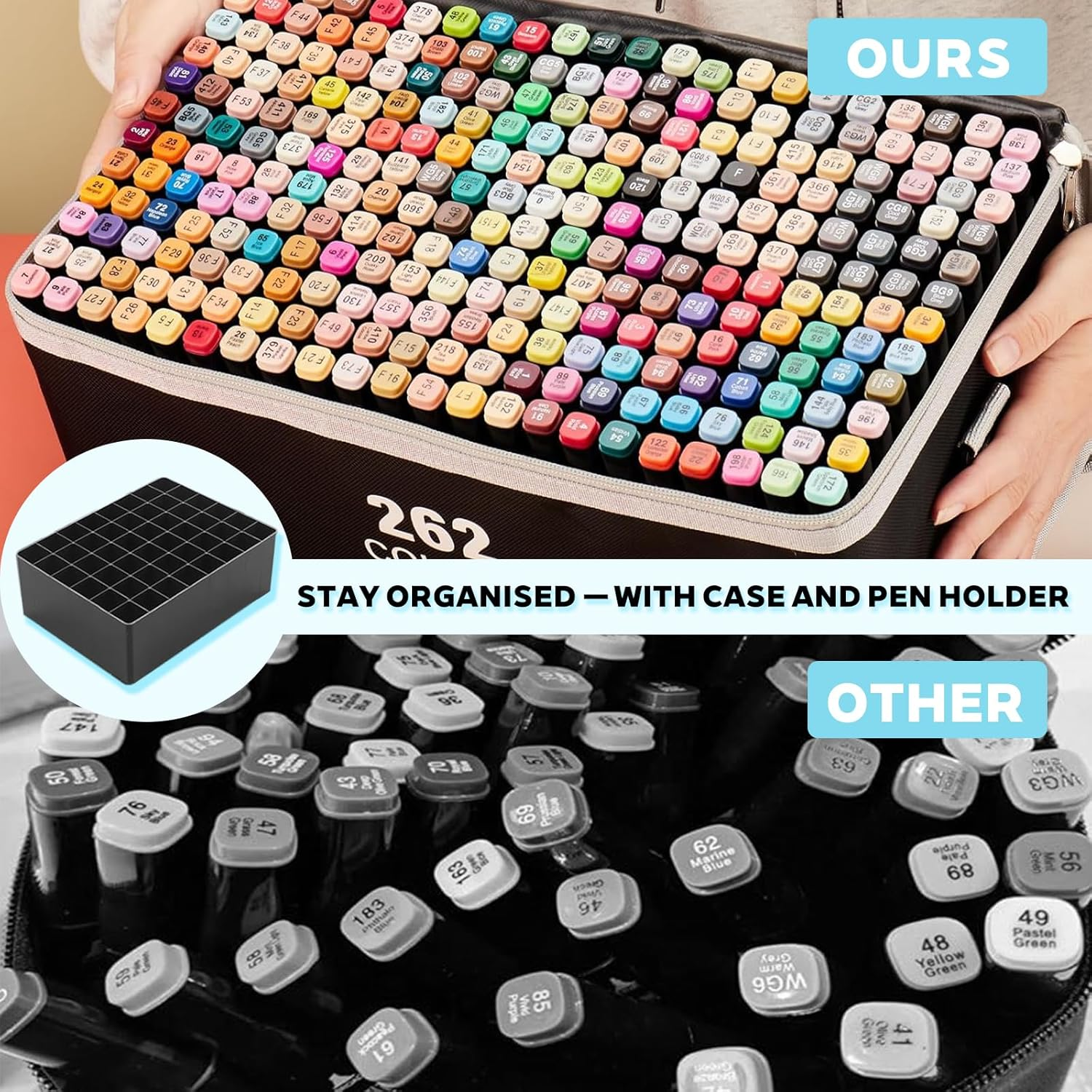 262 Colours Dual Tips Alcohol Markers Brush Markers Set - Painting Art Markers with Fine & Chisel Tips Storage Bag & A4 Drawing Book for Drawing Pens for Kids Adults Artist Calligraphy Sketching image number 1