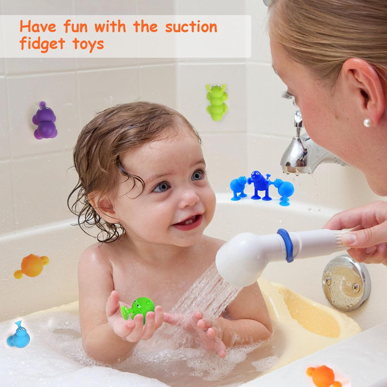 12 Pcs Toddlers Suction Cup Bath Toys, Sensory Suction Bath Toys for Toddler, Kids Suction Fidget Toys, Soft Silicone Stress Release Sensory Suction Cup Toys for Windows Travel Gifts image number 1