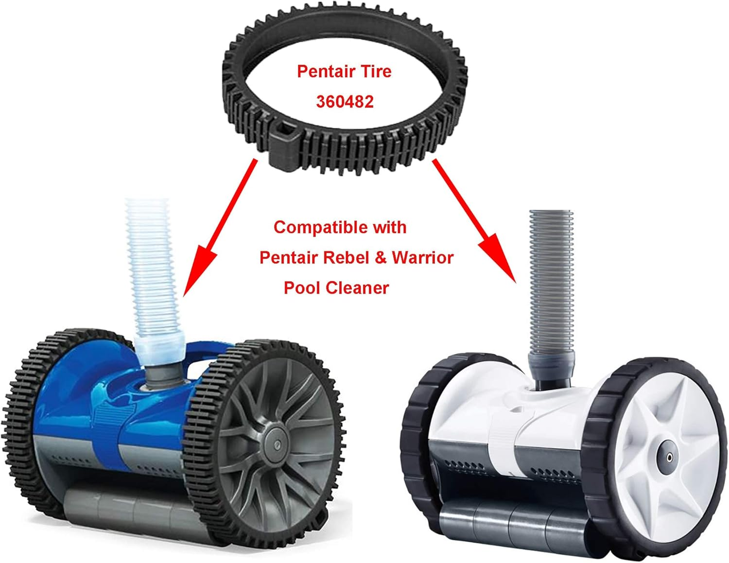 ATIE Pool Cleaner Tire Kit with Large Hump Replacement Compatible with Pentair Kreepy Krauly Rebel/Warrior Pool Cleaner V2 Tire Kit 360482 and Tire Kit 360287 (2 Pack) image number 2