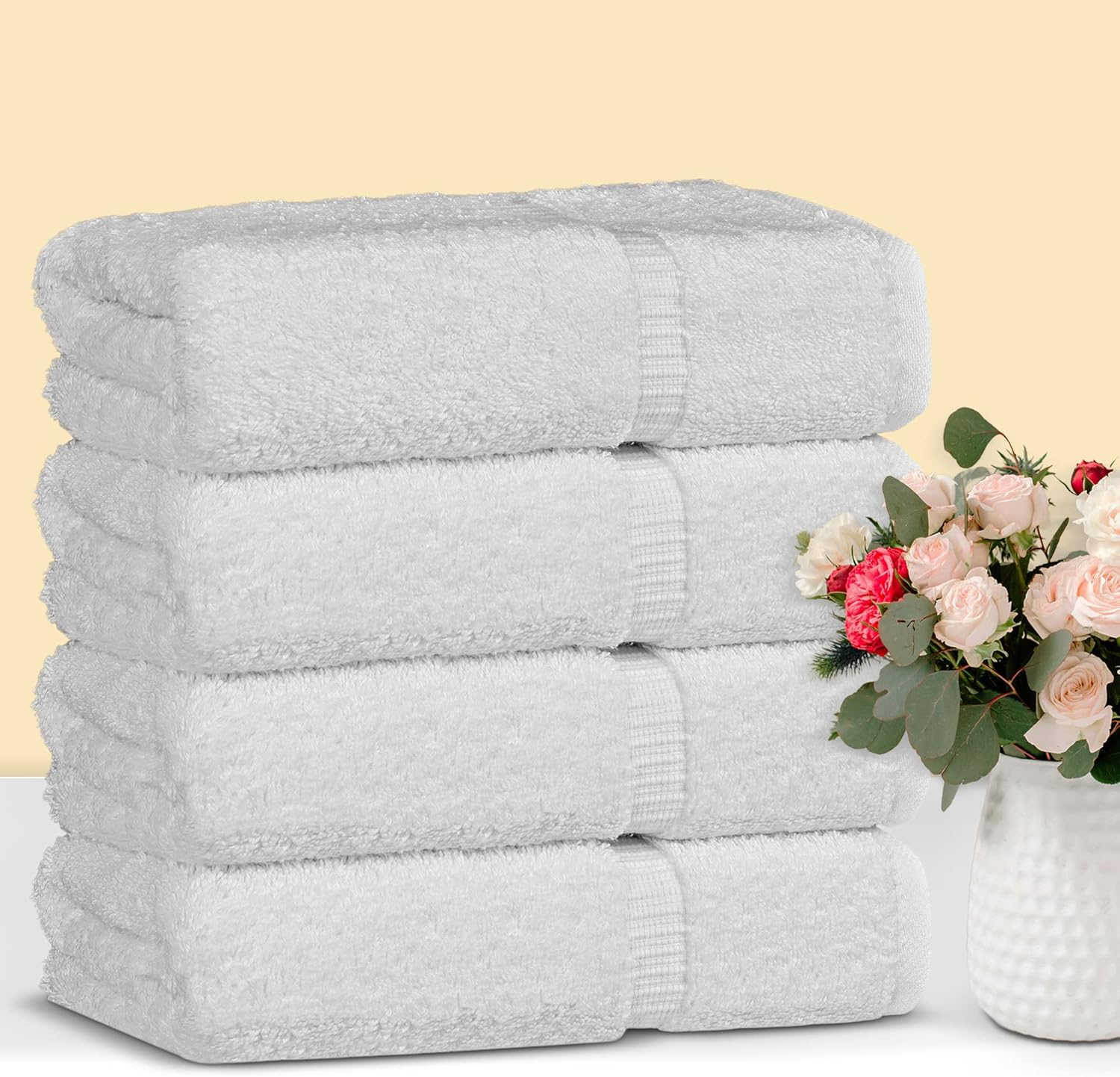 Luxury Hotel & Spa Bath Towel 100% Genuine Turkish Cotton, Set of 4, White image number 5