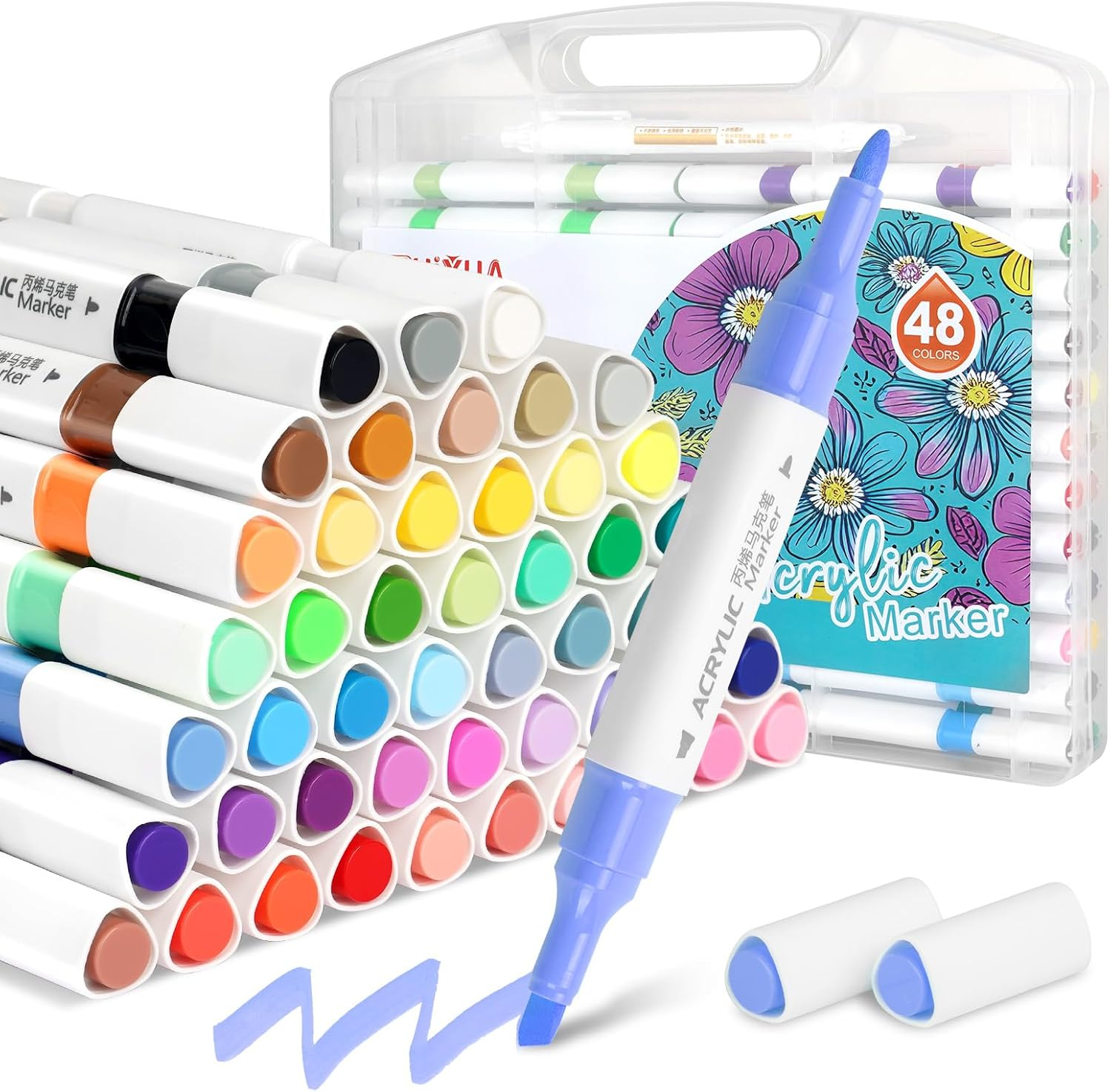48 Colors Acrylic Markers, Acrylic Paint Pens Set for Kids Artist Adults Coloring Drawing, Paint Markers Double Tipped, Marker Pen for Rock Painting, Wood, Canvas, DIY Crafts Making Art Supplies image number 2