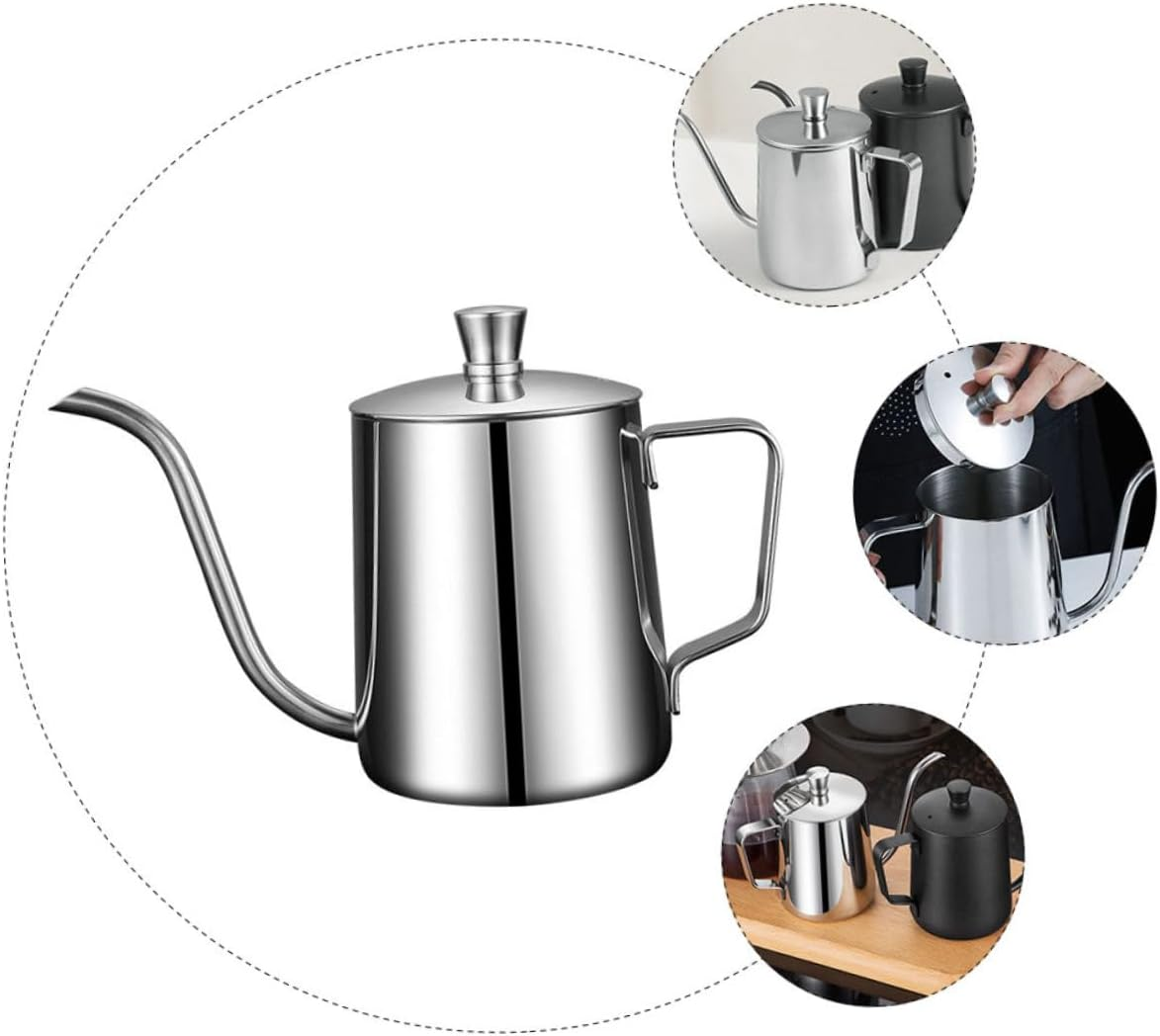 HOLIDYOYO Stainless Steel Coffee Pot Mini Fine Mouth Kettle Espresso Pot for Home Use Lid for Cold Brew Coffee and Daily Use