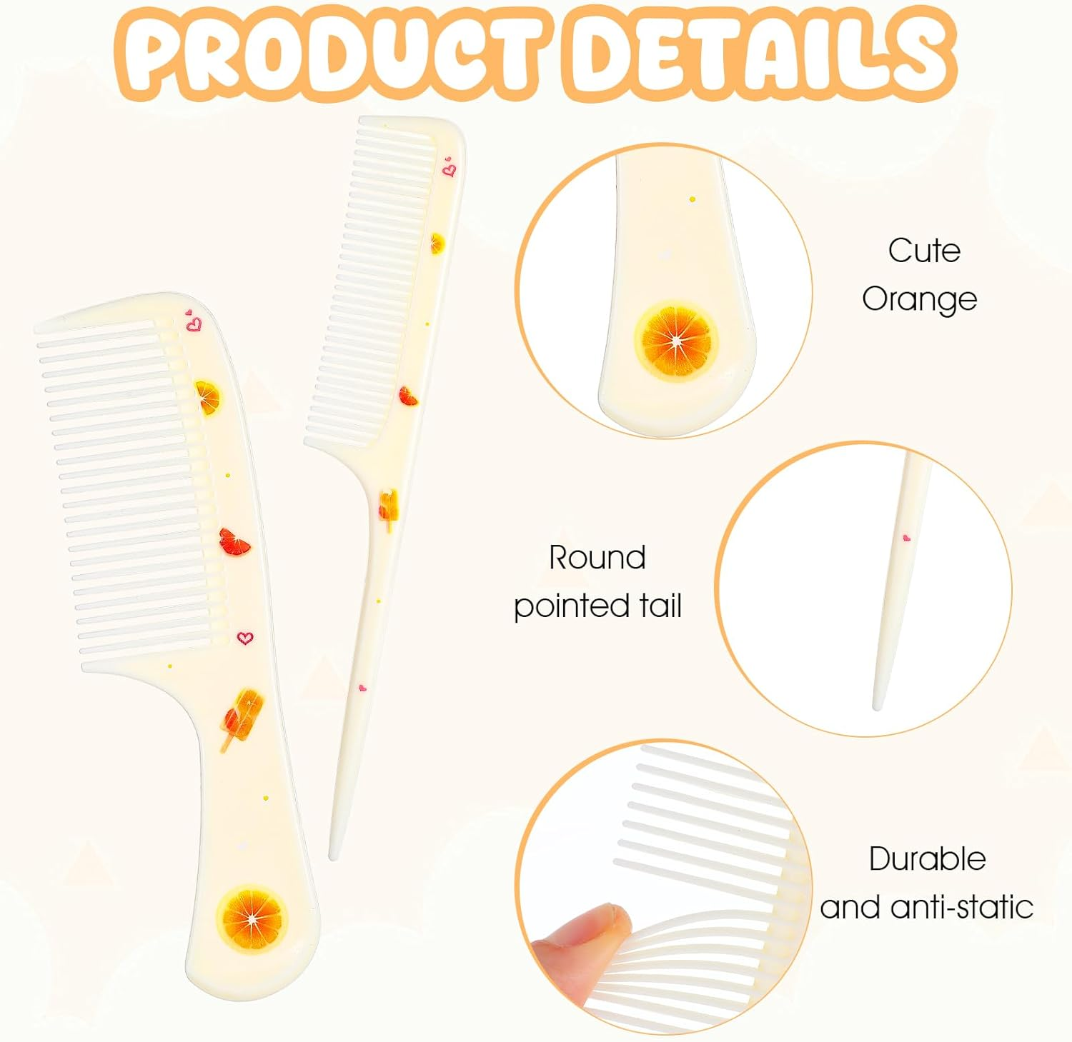 Toddler Comb Set, Small Cute Fine Tooth Comb & Rat Tail Comb for Kids Styling, Yellow Mini Hair Comb Plastic Parting Combs, Anti-Static Hairdressing Comb for Baby Girl Wet Dry Hair (2Pcs) image number 6