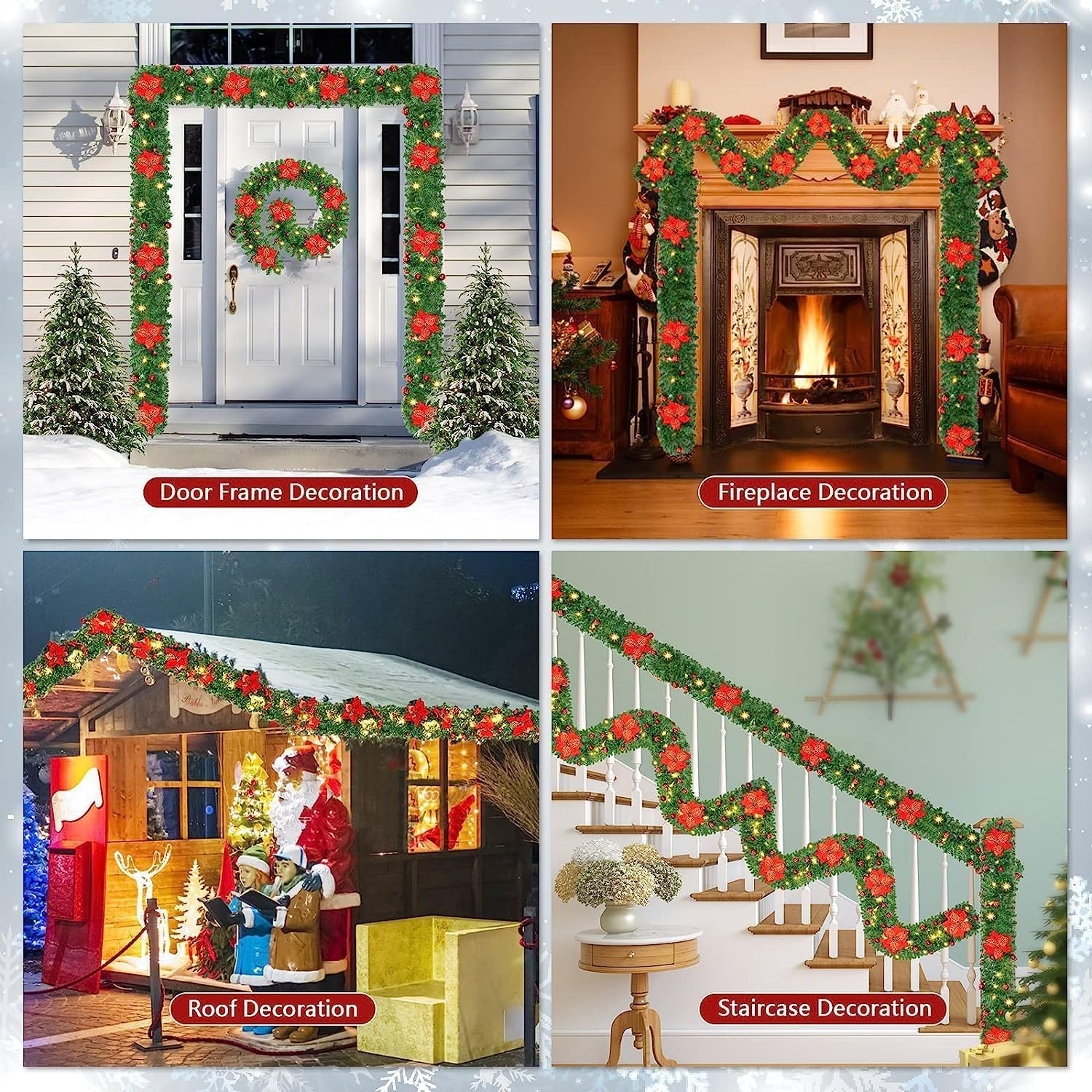 Christmas Garland, 2.7M Christmas Rattan Christmas Artificial Flower Vine for Home Stairs Fireplace Front Porch Door Display Indoor Outdoor Xmas Decor(Green,2.7M) image number 6