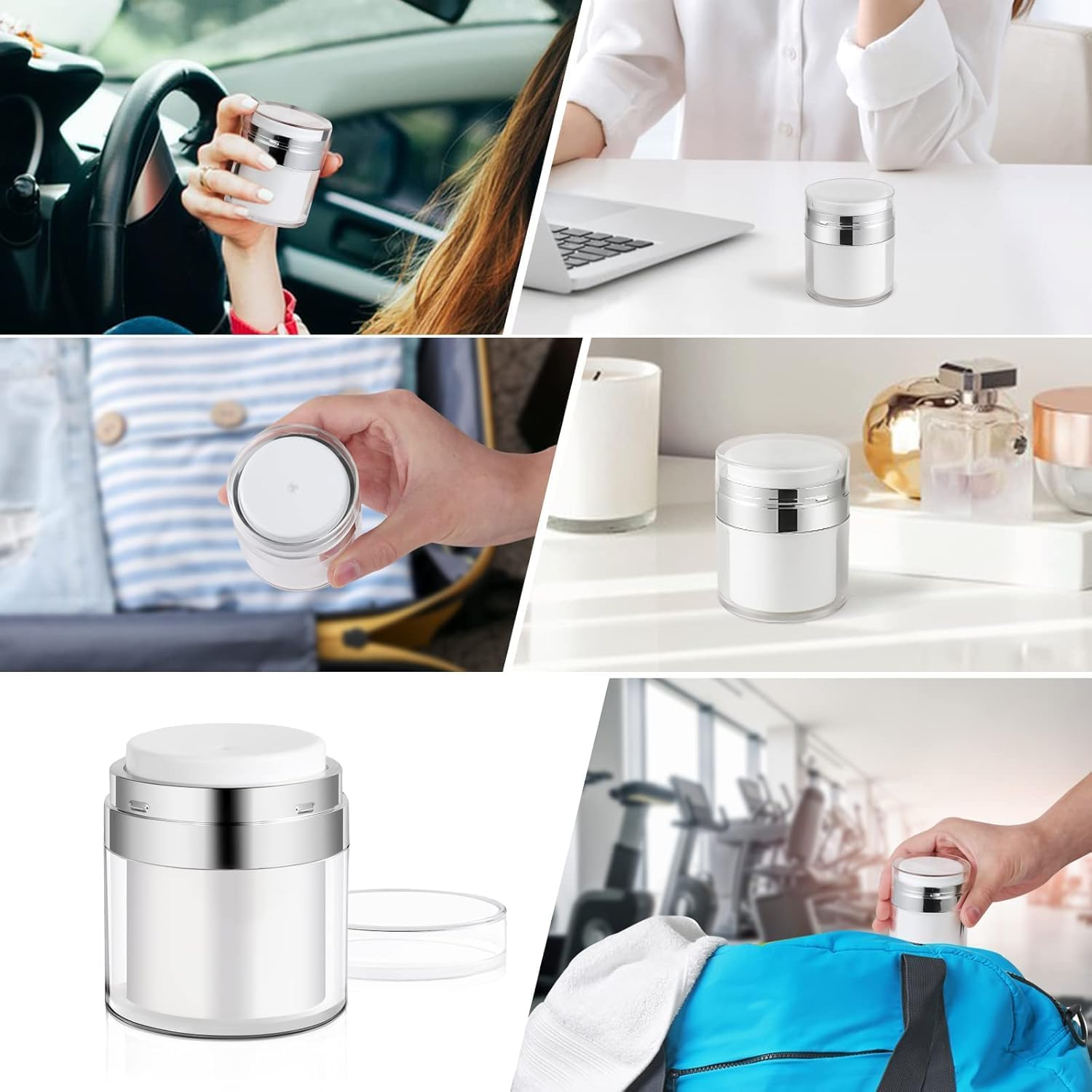 Airless Pump Dispensing Jar, 2 Pack 50Ml Refillable Cosmetic Cream Container, Airless Pumps Jars Empty Acrylic Cream Container, Empty Refillable Cosmetic Air Pump Jars image number 5