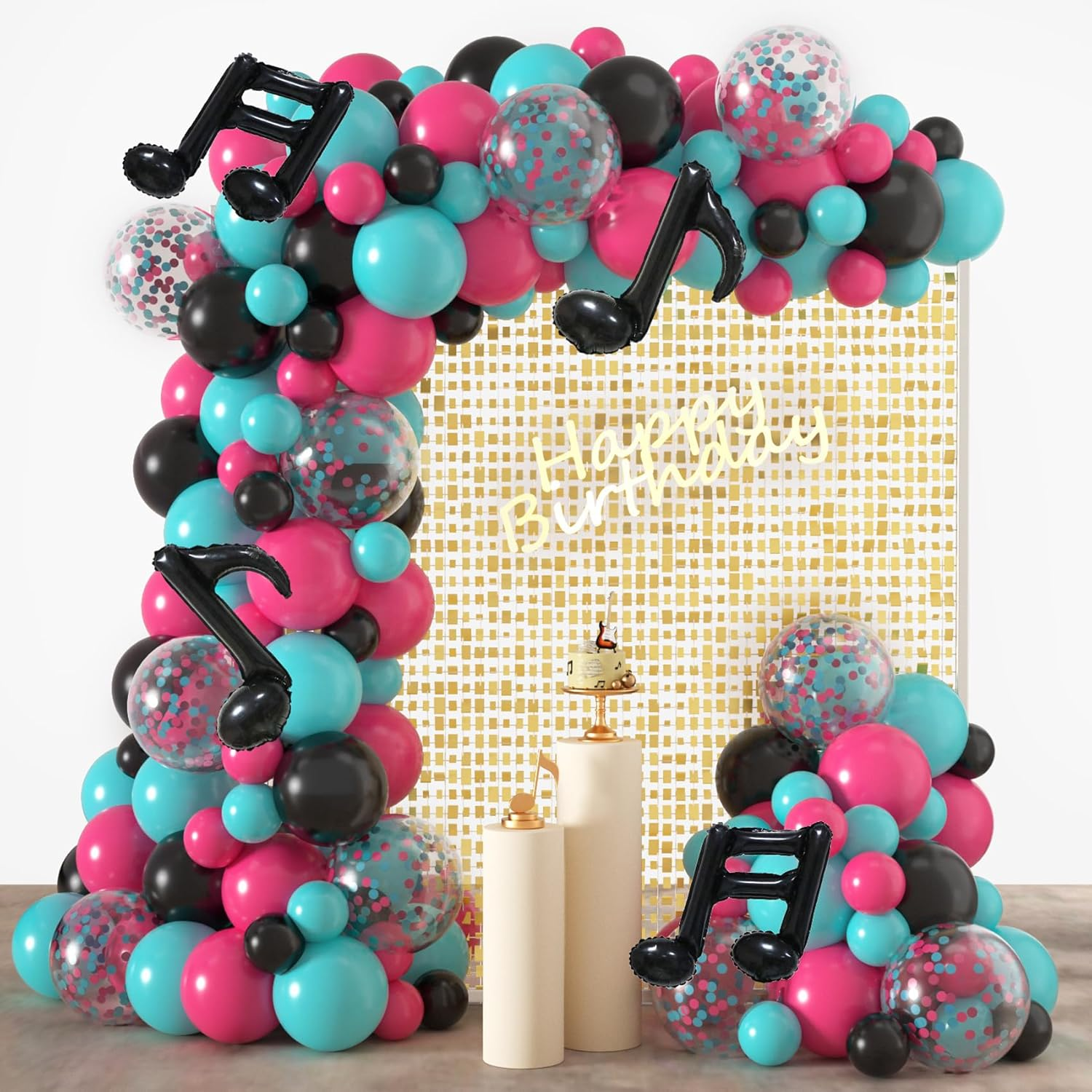 TIC Toc Balloon Arch Kit, JOGAMS 127 Pack Tic Toc Balloons Set with Music Note Balloons, Music Party Decorations for Girls Teens Birthday Party Karaoke Music Theme Decor