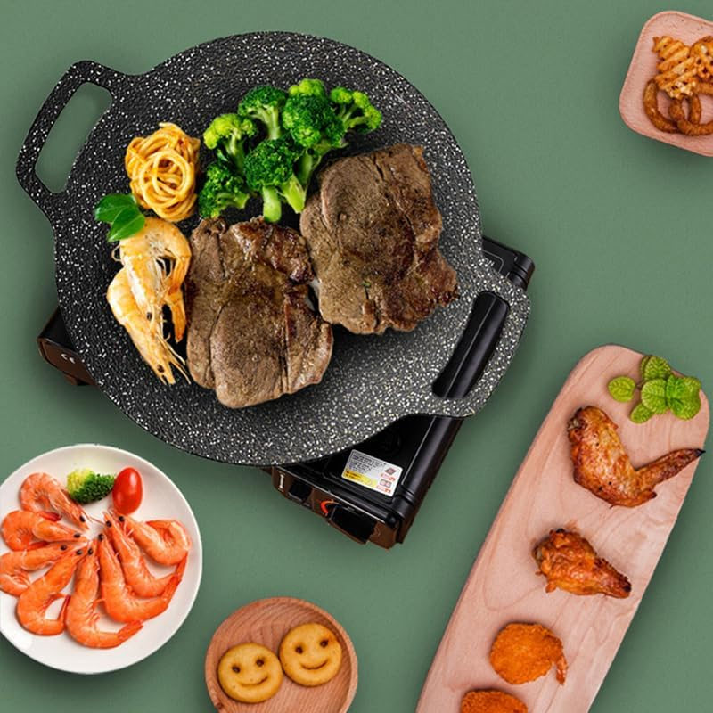 AIMALL Stainless Steel Korean BBQ Grill Pan, Nonstick Portable Stovetop Barbecue Hot Plate, Indoor & Outdoor Use, Black with Grease Collection System image number 1