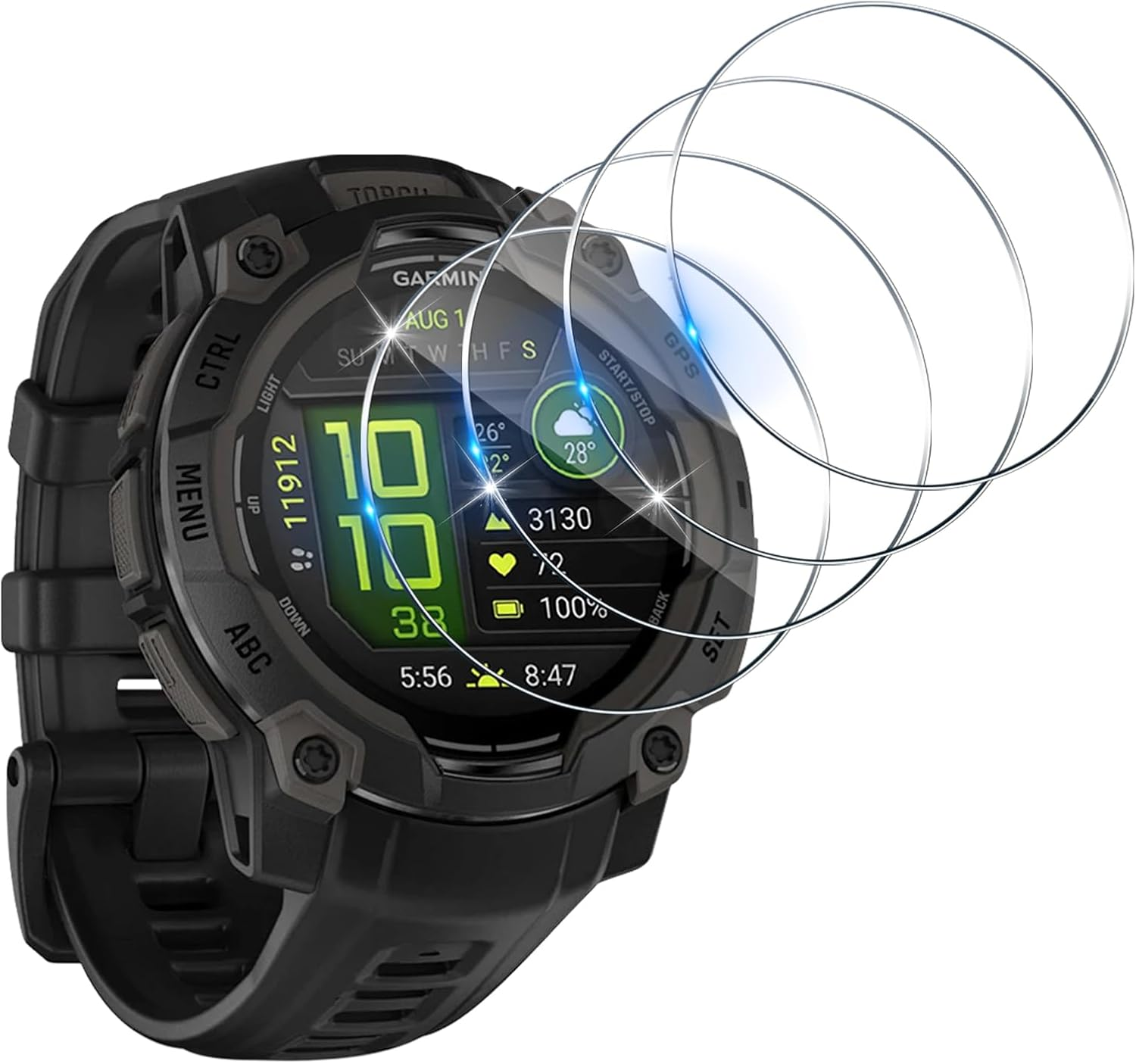 Funrae Screen Protector Compatible with Garmin Instinct 3 45 Mm Amoled/Solar for Tempered Glass, [Pack of 4] Bubble-Free HD Anti-Scratch Screen Protector Waterproof Hardness 9H Screen Protector Film image number 2