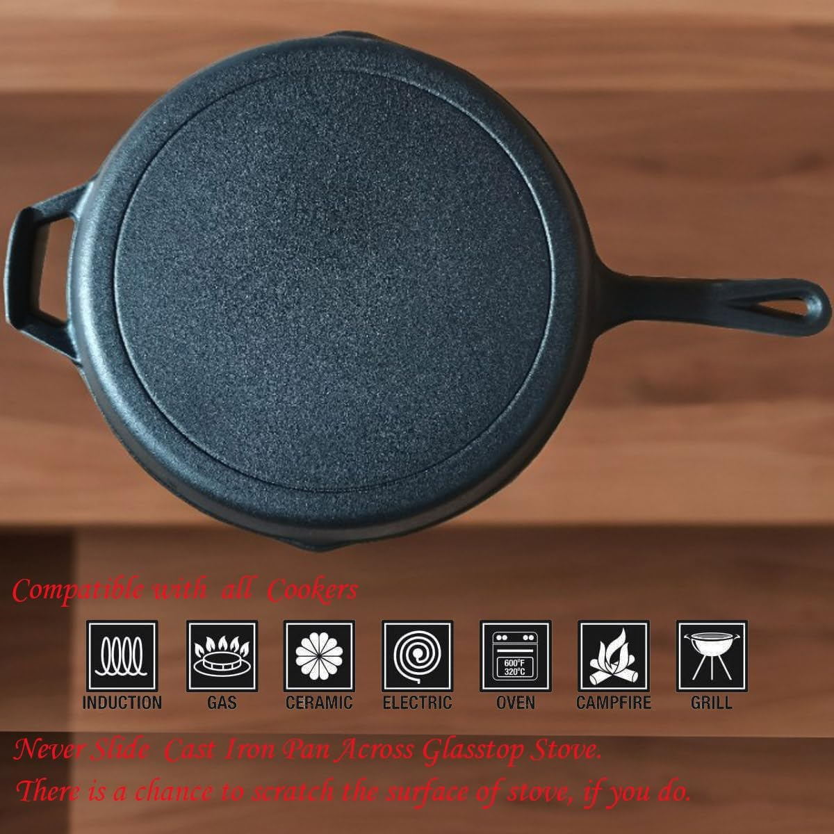 La Cuisine Pre-Seasoned Cast Iron 10&rdquo; (25 Cm) Skillet Griddle Frying Pan &ndash; Ideal for Indoor & Outdoor Use, Oven Safe. PFOA and PTFE Free image number 5