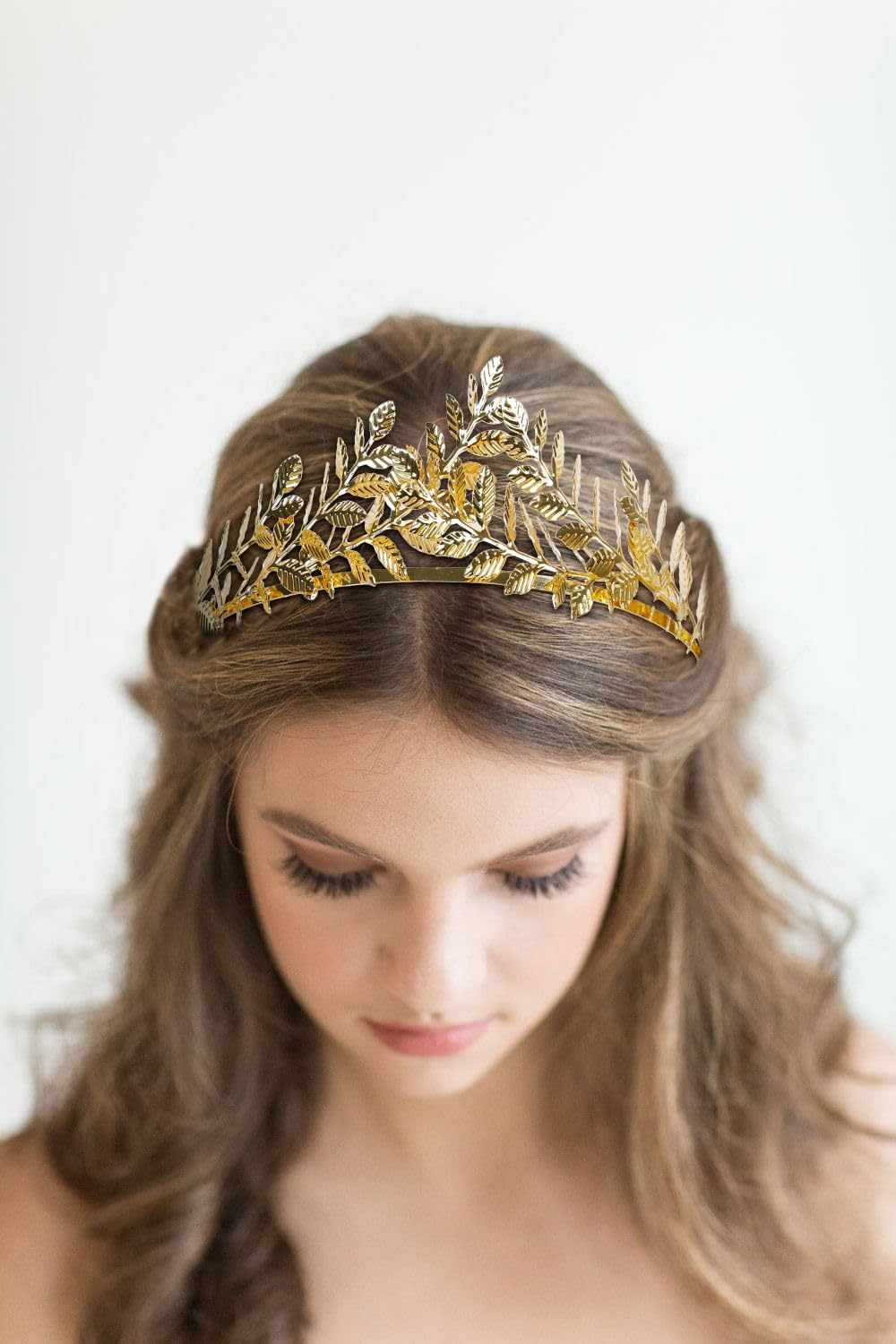 WOVOWOVO Gold Leaf Crowns for Women Girls Bride Wedding Tiaras Hair Accessories Bridal Headband Headpiece Greek Goddess Cosplay Photo Prom image number 2