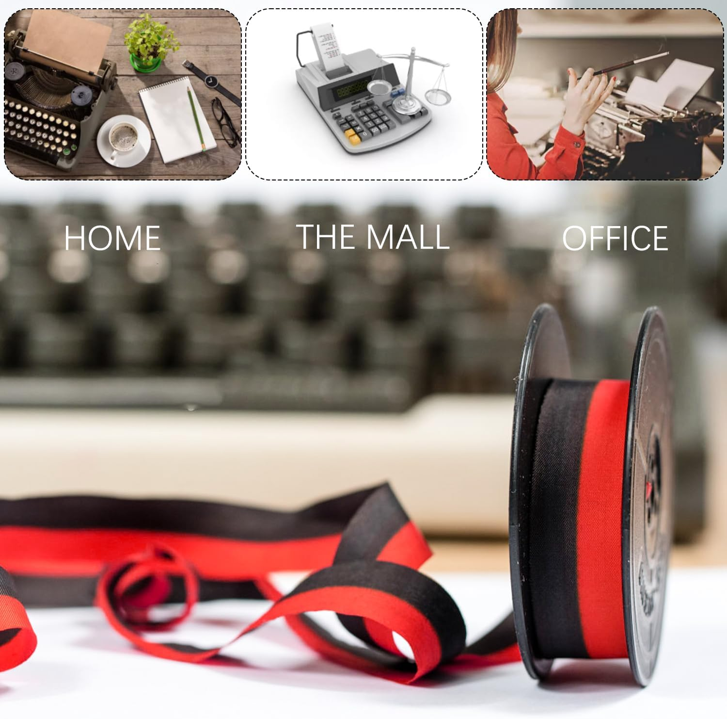 4 Pairs Universal Typewriter Ribbon Twin Spool Typewriter Ink Ribbon Replacement Pack Compatible with Most Typewriter (Black-Red,Black)