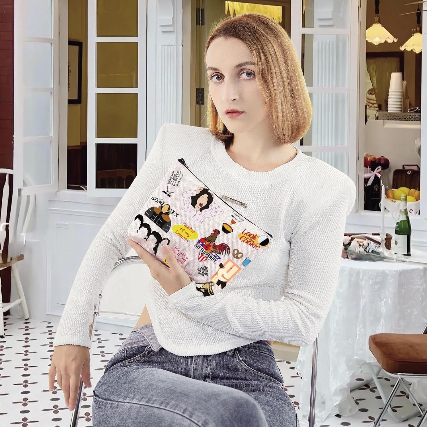 G2TUP Seinfeld 90'S Tv Show Make up Bag Kramer George Urban Chicken Funny Rooster Gift Seinfeld Fan Zippered Pouch, Chicken Makeup Bag, 无 image number 2