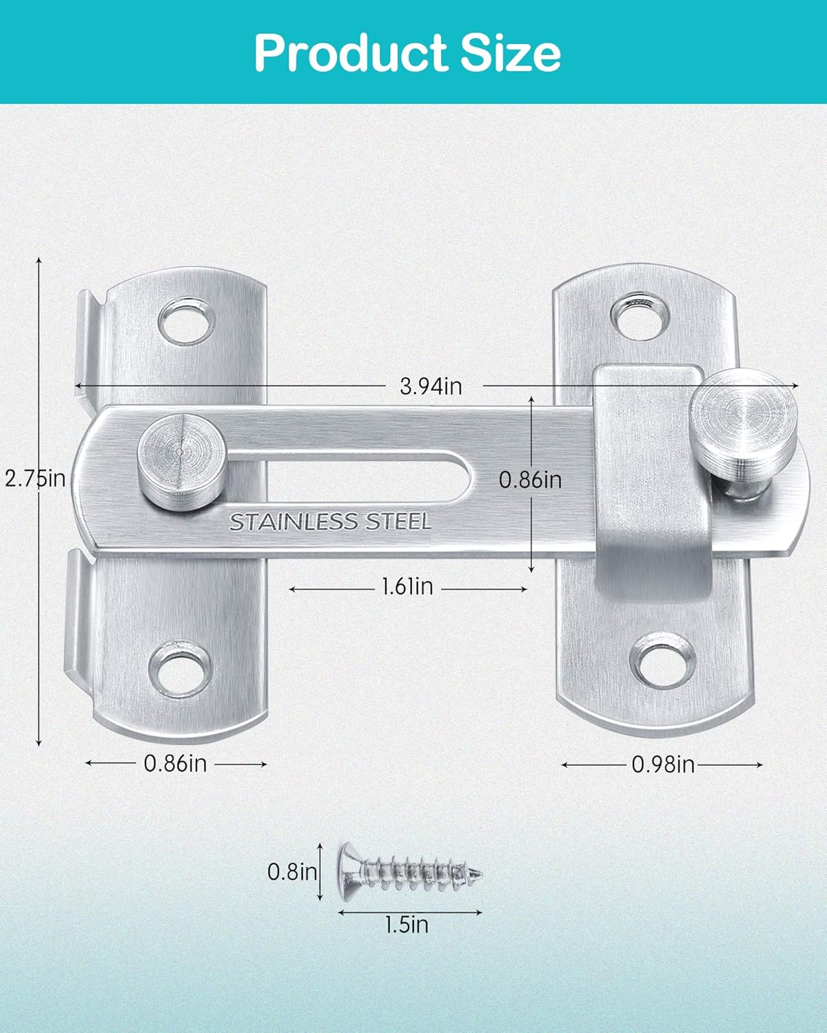 Wapodeai Stainless Steel Gate Latches, Household, Bathroom, Outdoor, Garage, Primary Colors. image number 6