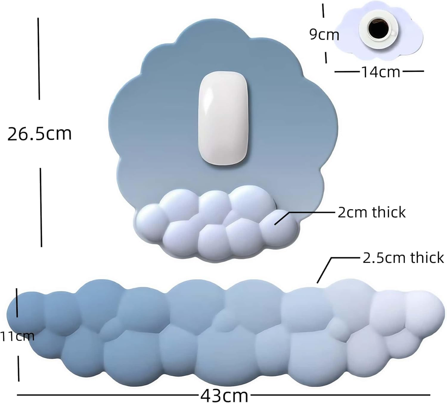 Cloud Wrist Rest Support Pad Set for Keyboard and Mouse, Cute Ergonomic Computer Gaming Accessories Arm Rest Cushion for Desk (Grey) image number 2