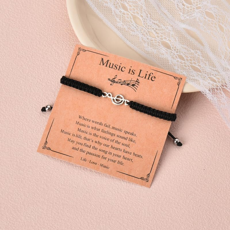 Music Is Life Bracelets for Women Men - Woven Rope Bracelet Gifts for Musicians, Lovers, Teachers, Students - Birthday Graduation Music Note Jewelry image number 3