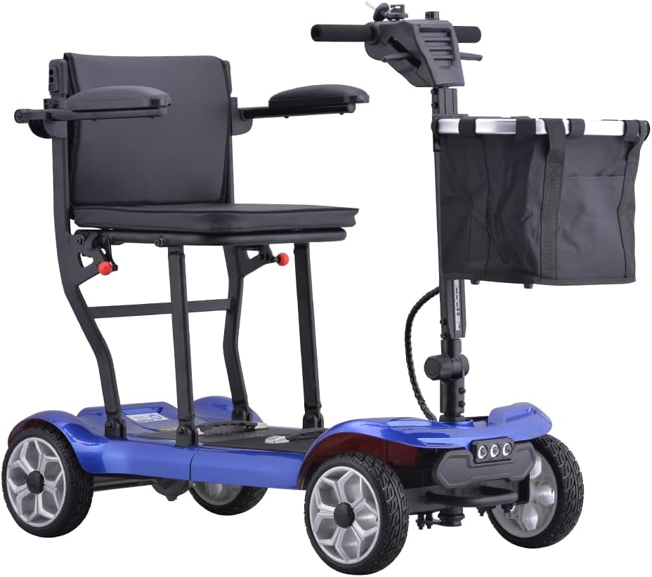 19KG Lightweight Foldable Electric Mobility Scooter Dual 13.2Ah Lithium Batteries, 270W Brush - Less Motor, 120KG Load Capacity, 35KM Range,For Easy Travel and Mobility (Red with Storage Bag)