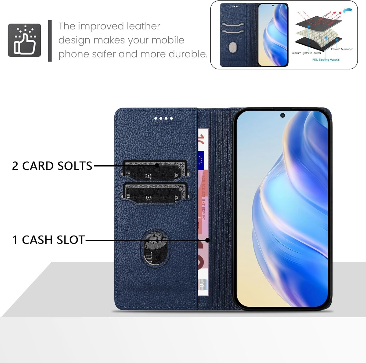 XINYEXIN Leather Case for Xiaomi 15T 5G, PU Leather Flip Case with Card Slot, Stand, Magnetic Folio Mobile Phone Protective Case - Dark Blue