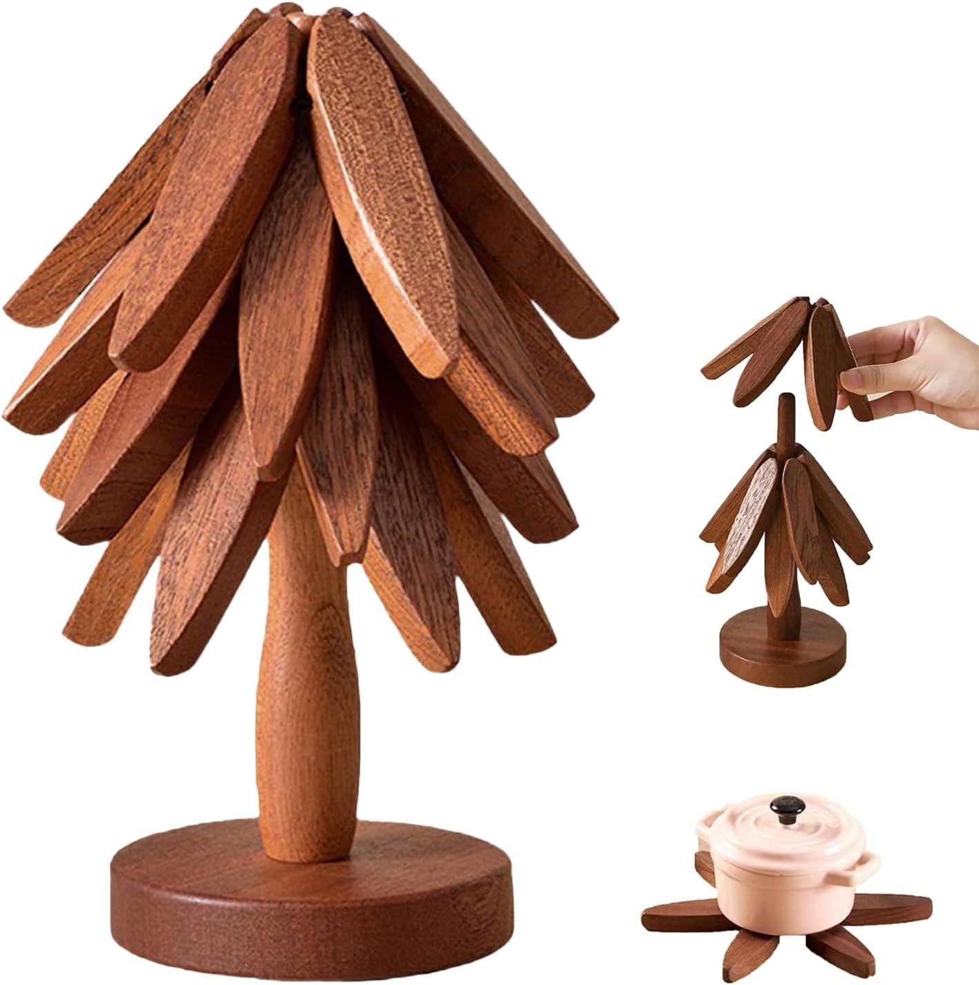 4Pcs Wooden Trivets, Yellow-Brown Tree Coasters - Table Decoration for Hot Dishes Hot Pad Bowls and Teapots，Heat Resistant Beech Wood image number 2