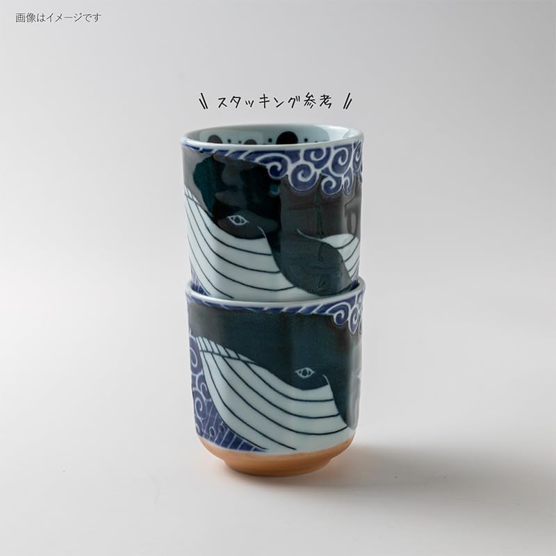 Minoru Pottery White Wave Whale Octagonal Teacup image number 2