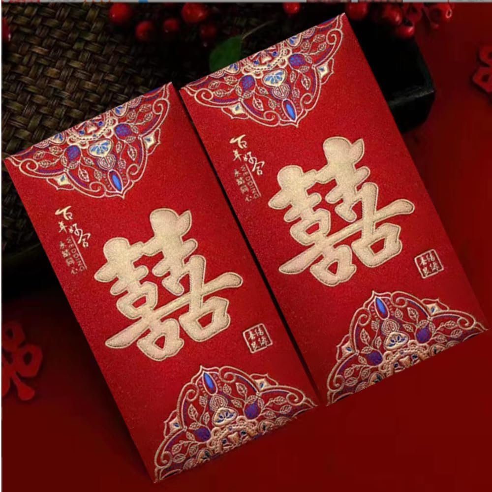 Traditional Chinese Wedding Red Envelopes, Hong Bao Red Packets for Wedding 6 PCS