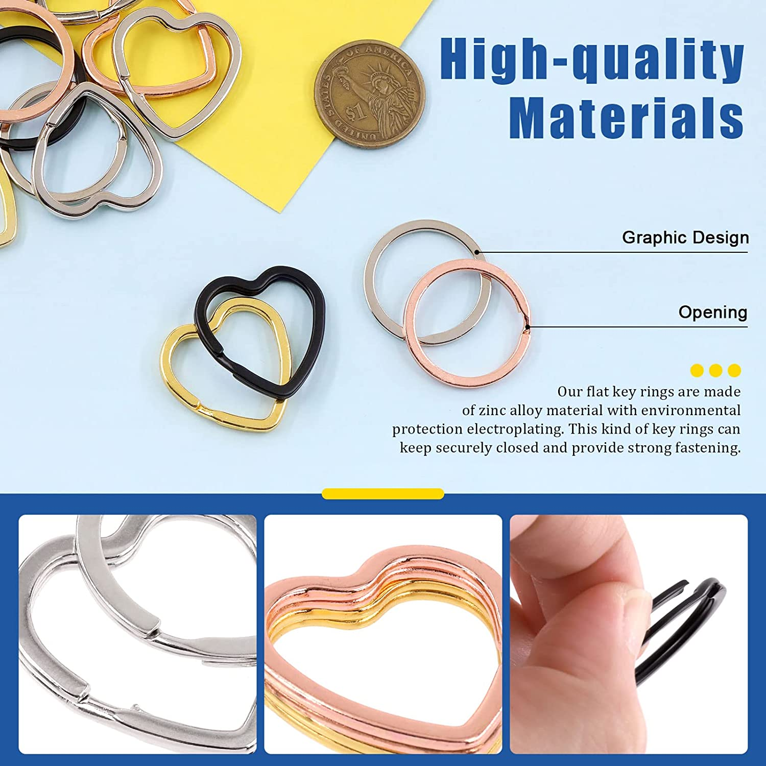 Glarks 60Pcs Flat Key Chain Ring Kit, 4 Colors Creative Heart Shape and round Shape Keychain Split Key Rings with Swivel Clasps Lanyard Snap Hook for Car Home Keys Organization, Arts Crafts, Lanyards image number 4
