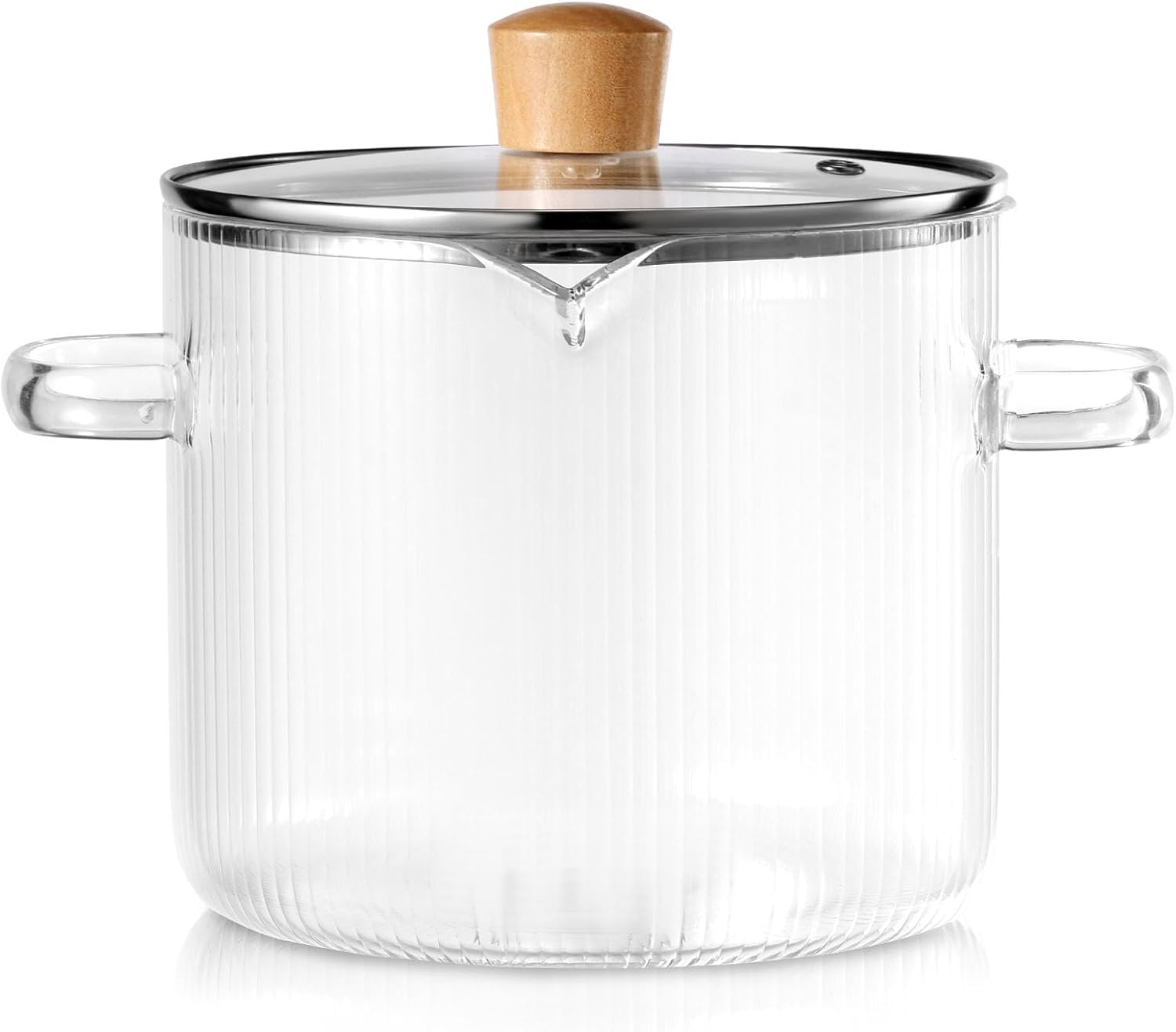 BETIMFAN Glass Cooking Pot Transparent Borosilicate Glass Simmer Pot with Lid and Spout Heat Resistant Glass Stovetop Pot Nonstick Soup Pot Cookware 2.3 L/1.6 L for Soup Noodles Sauce Salad image number 5