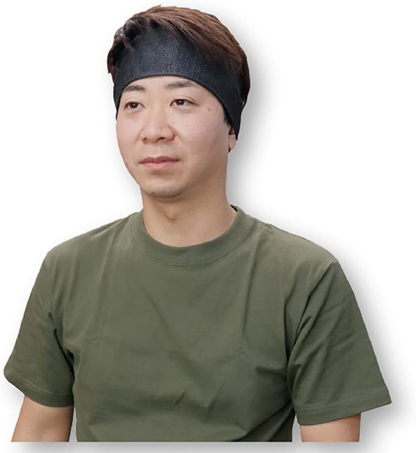 Fukutoku Sangyo #1800 Tsunuga Hair Band, One Size Fits Most, Black, 1 Piece, Cooling Sensation, Toyobo High Molecular Weight Polyethylene Yarn, Tapered Knitting, Made in Japan image number 6