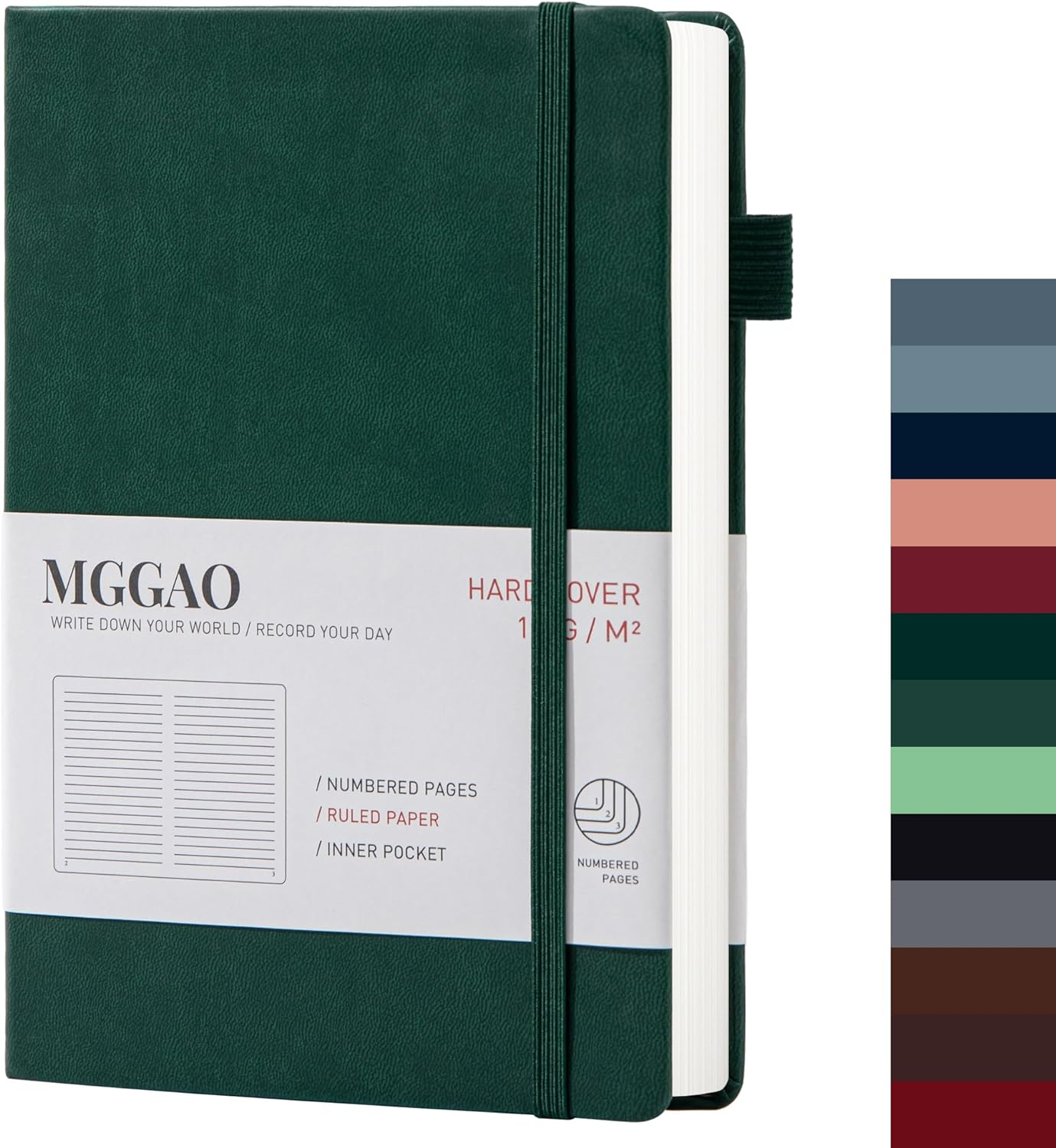 MGGAO A5 Ruled Journal 100 GSM Lined Thick Paper with 188 Numbered Pages Premium Faux Leather Hardcover Notebook for Personal Writing Study Office Travel Recording (Red,Ruled)
