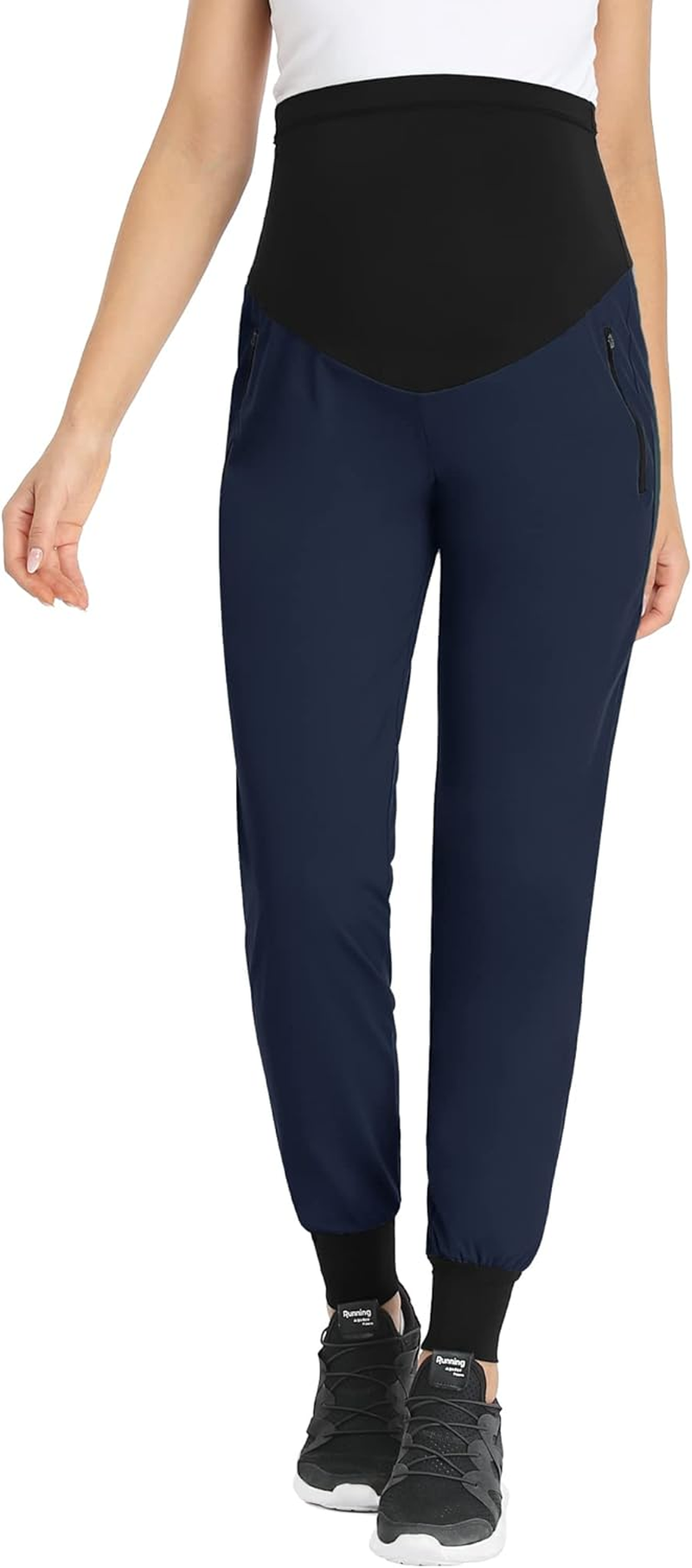 POSHGLAM Women'S Maternity Joggers Casual Scrub Pants Quick-Dry Lightweight Active Pants(Dark Navy, Medium), Blue