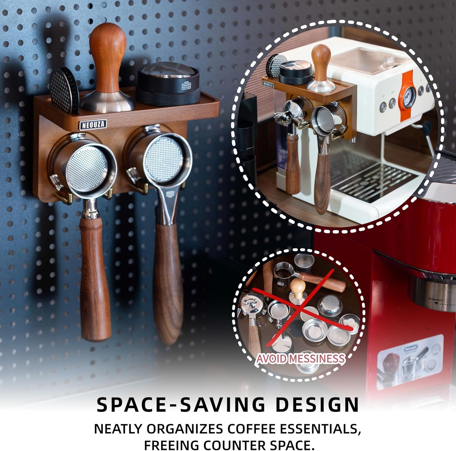 NEOUZA Mini Espresso Accessories Holder Station Wall Mounted Organizer for 51/53/58Mm Coffee Tamper Distributor Portafilter Storage Shelf for Bar Home Office image number 2