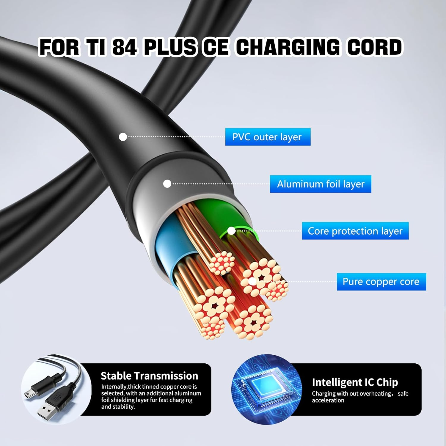 Ti 84 plus Ce Charger, Ti84 plus Ce Charger Cable for Texas Instruments Calculators TI84 plus TI-84 C Silver Edition TI 89 Titanium TI Nspire CX TI Nspire CX CAS Calculator Charger image number 3