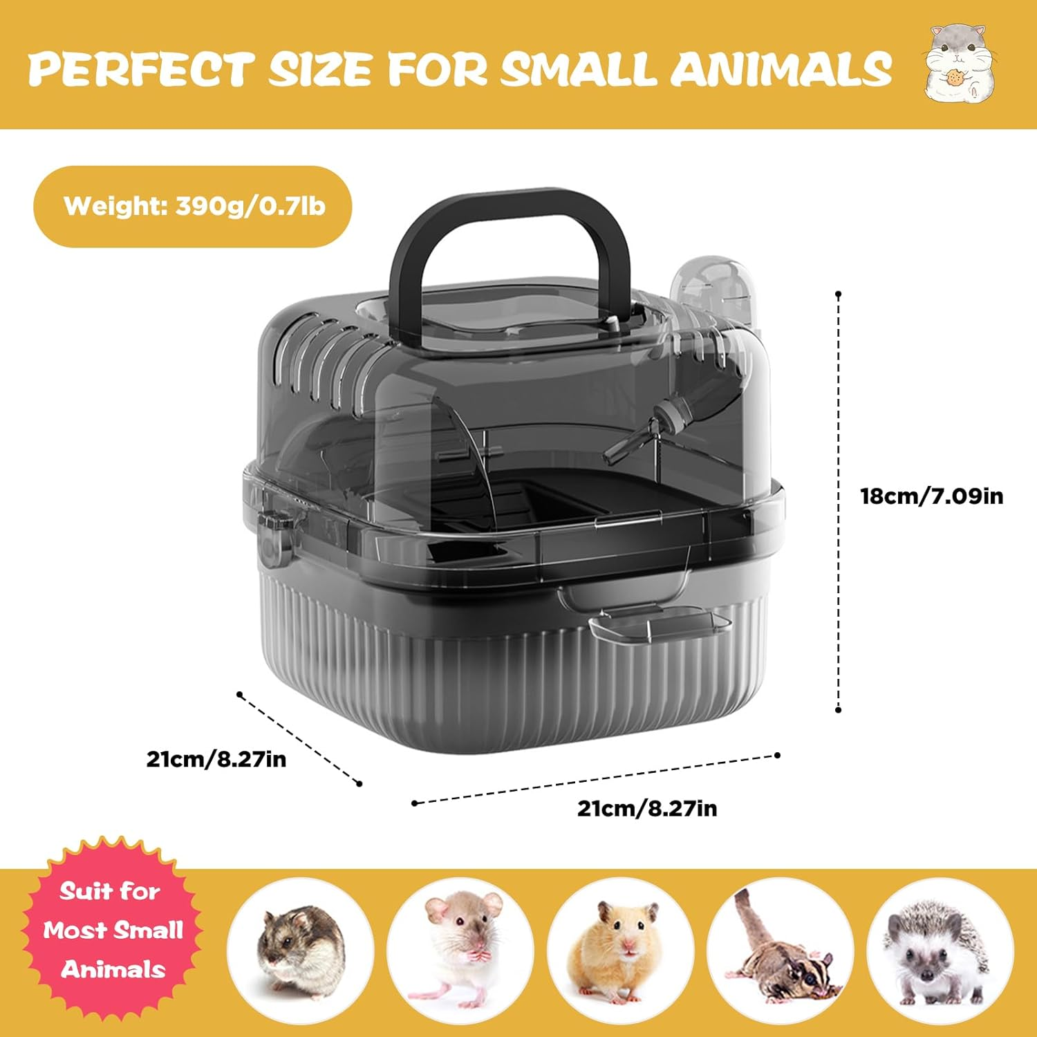 SUSOO 2-Tier Hamster Carrier with Hidden Carry Handle,Portable Small Animal Travel Cage with Water Bottle,Food Dish and Exercise Wheel,Outdoor Vacation House for Guinea Pigs,Dwarf Hamsters & Toy Pet image number 4