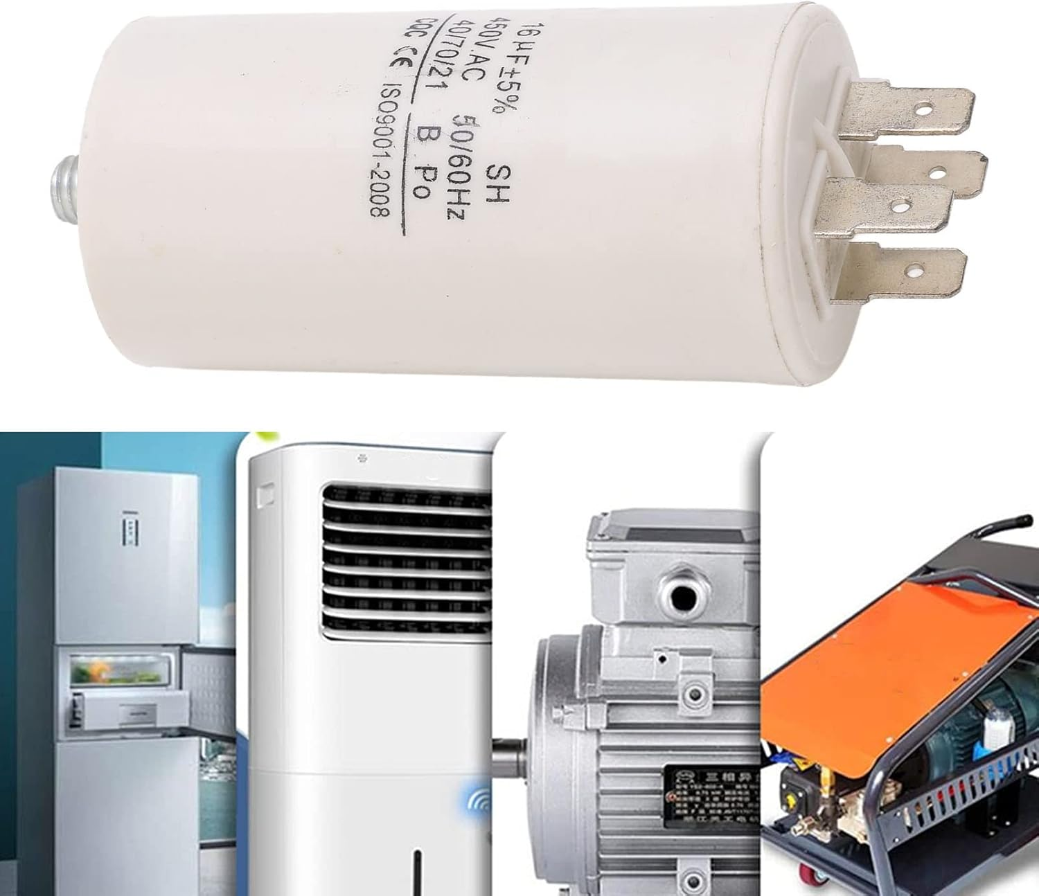 450V 16Uf Run Capacitor for Washing Machine, Easy to Install, Long Service Life, Ideal Replacement with Premium Explosion Proof Design image number 1