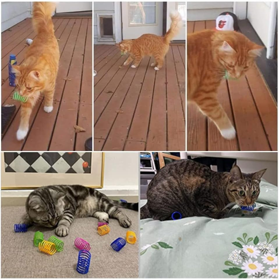 Wanfoou Pack of 100 Cat Toys, Interactive Toy for Cats, Toy Spiral Feathers Novelty Pet Toy Colourful Spiral Feathers Spring Spiral for Cats 4 Colours image number 1