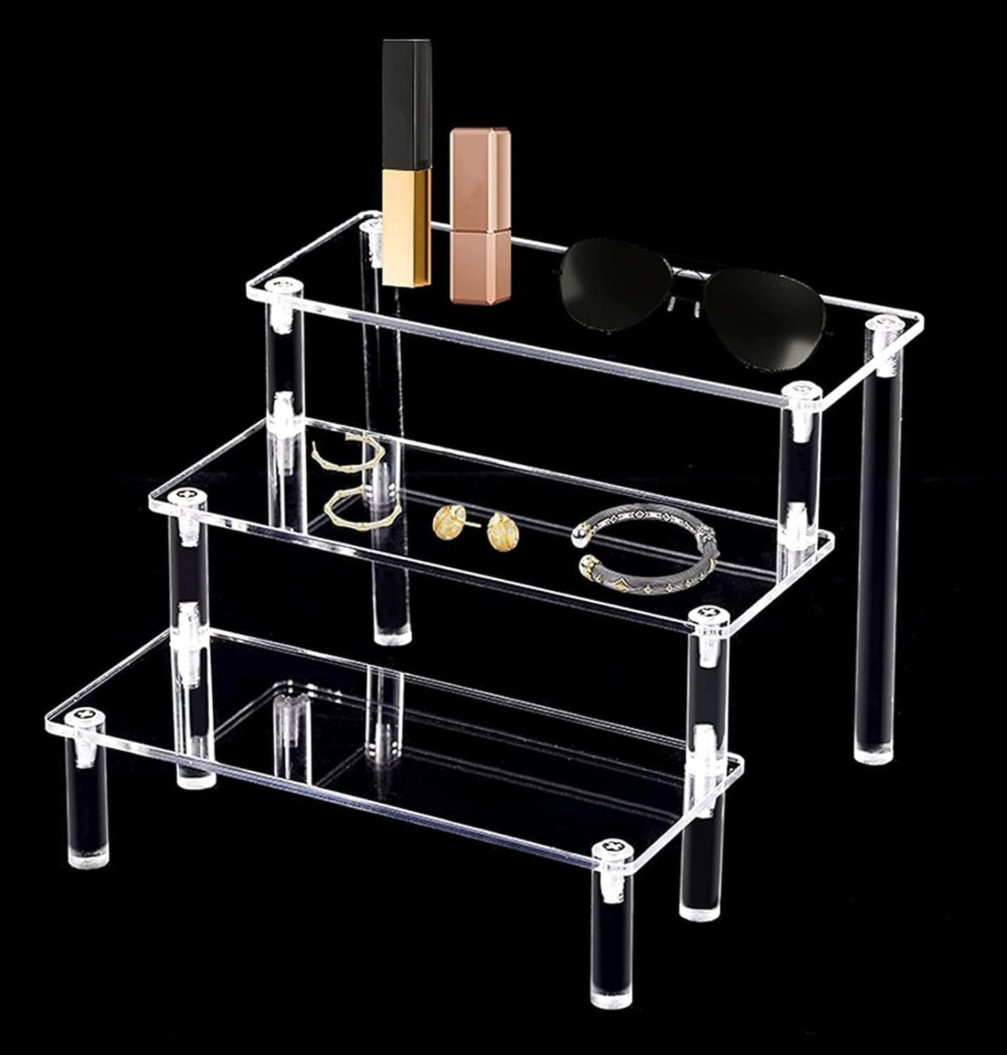 Acrylic Display Risers,3-Tier Clear Display Stand, Clear Display Riser Shelf Small Mini Display Stand for Organizer ,Party, Makeup Organization and Decoration