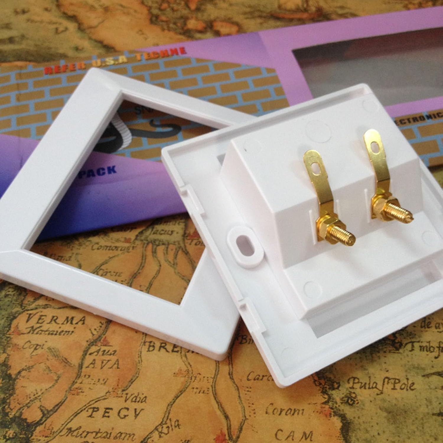 Speaker Outlet Plate - Premium Home Audio Banana Plug Terminal Cover, Subwoofer Signal Wall Mount | Duals Binding Post Jack Plate, Hi-Fi Surround Connector Panel for Media Room Entertainment System image number 4