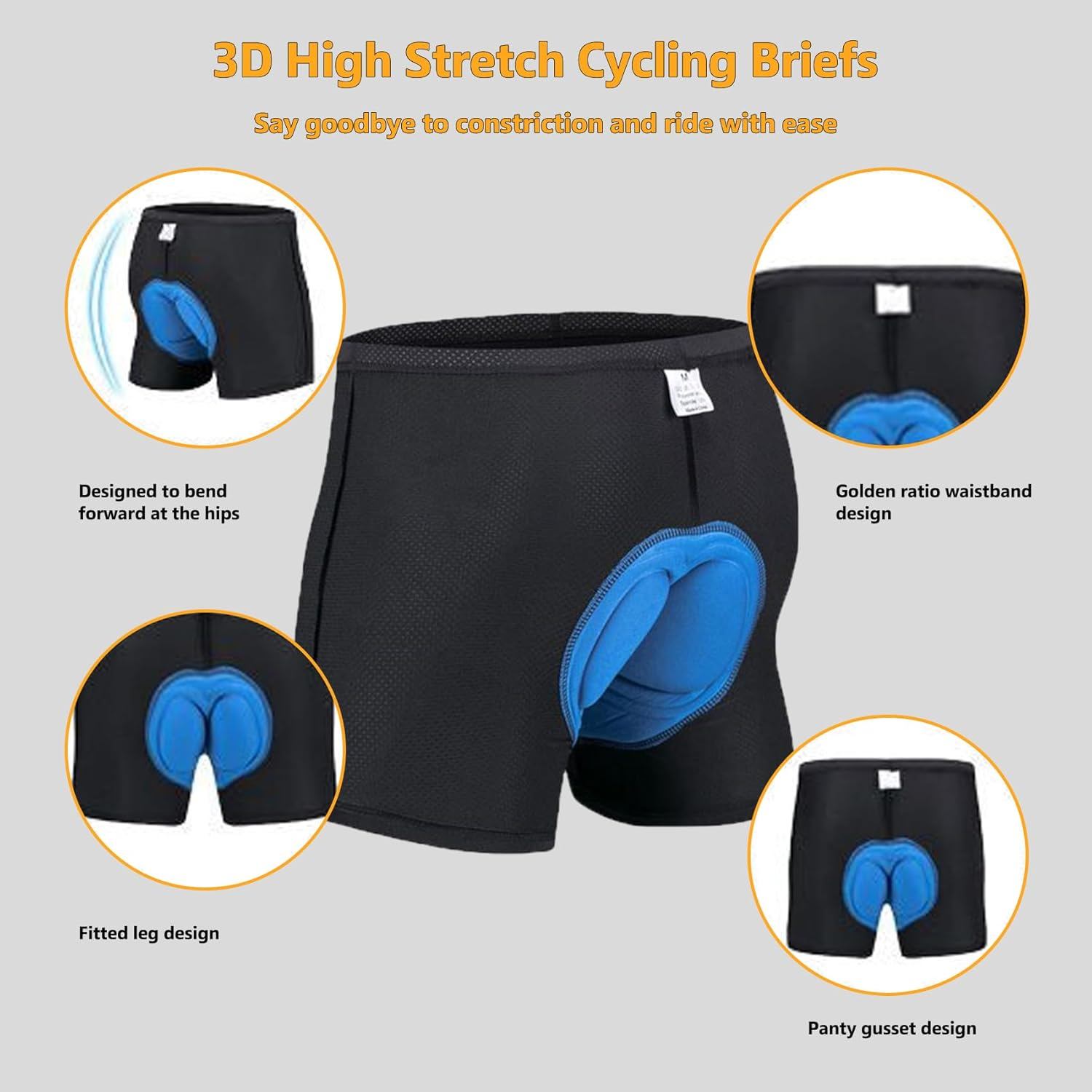 Feimvbe Men'S Padded Bike Cycling Shorts 3D Padding Bicycle Undershorts MTB Liner Biking Underpants