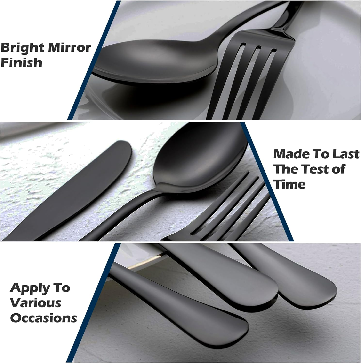 SHEUMNT 24-Piece Black Silverware Set with Steak Knives, Stainless Steel Cutlery Set, Food Grade Flatware Set Service for 4, Mirror Polished Tableware for Home Restaurant - Gold image number 4