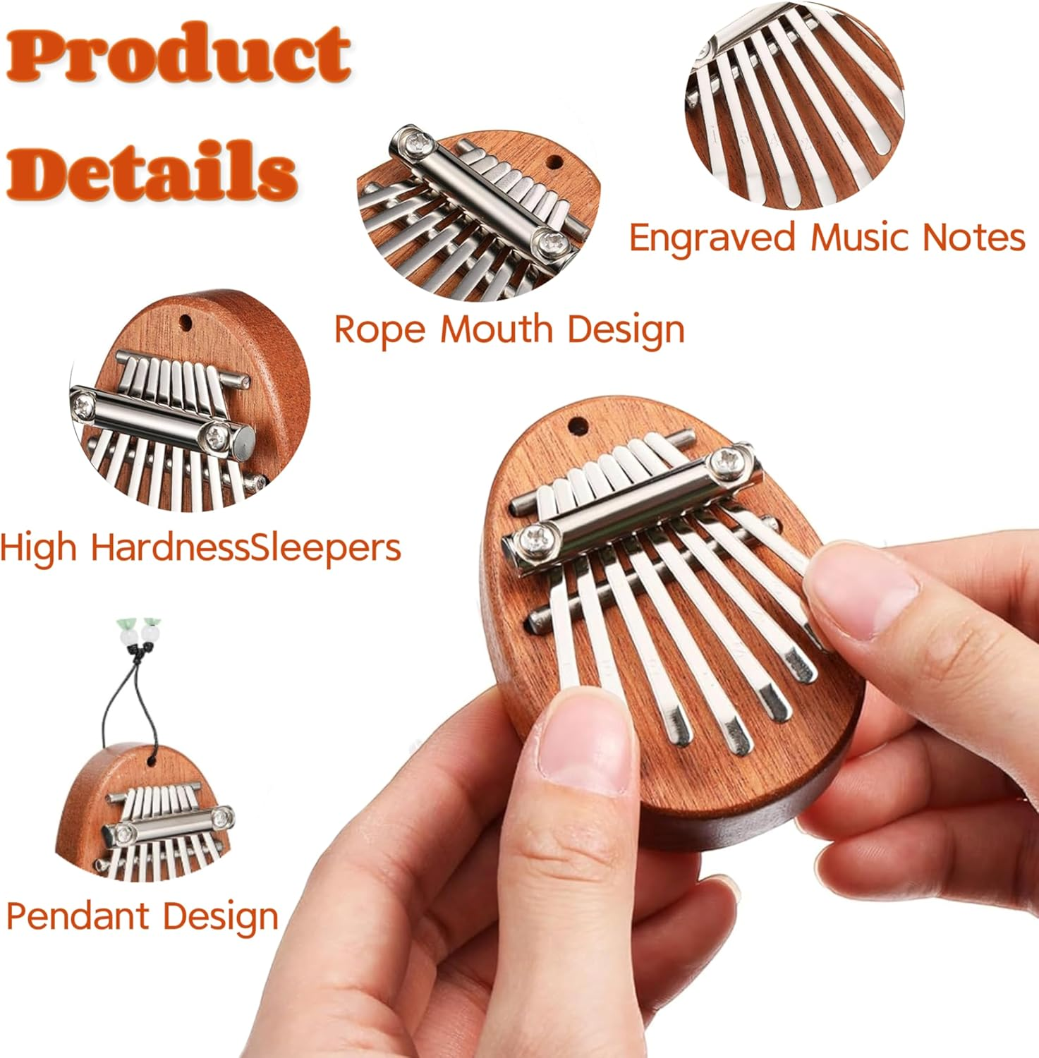 2 PCS Mini Musical Instruments,Mini Kalimba and Mini Rain Drum,8 Keys Mini Finger Thumb Piano and 6-Note Steel Tongue Drum,For Adult Kid Musical Education (Green) - Black image number 7