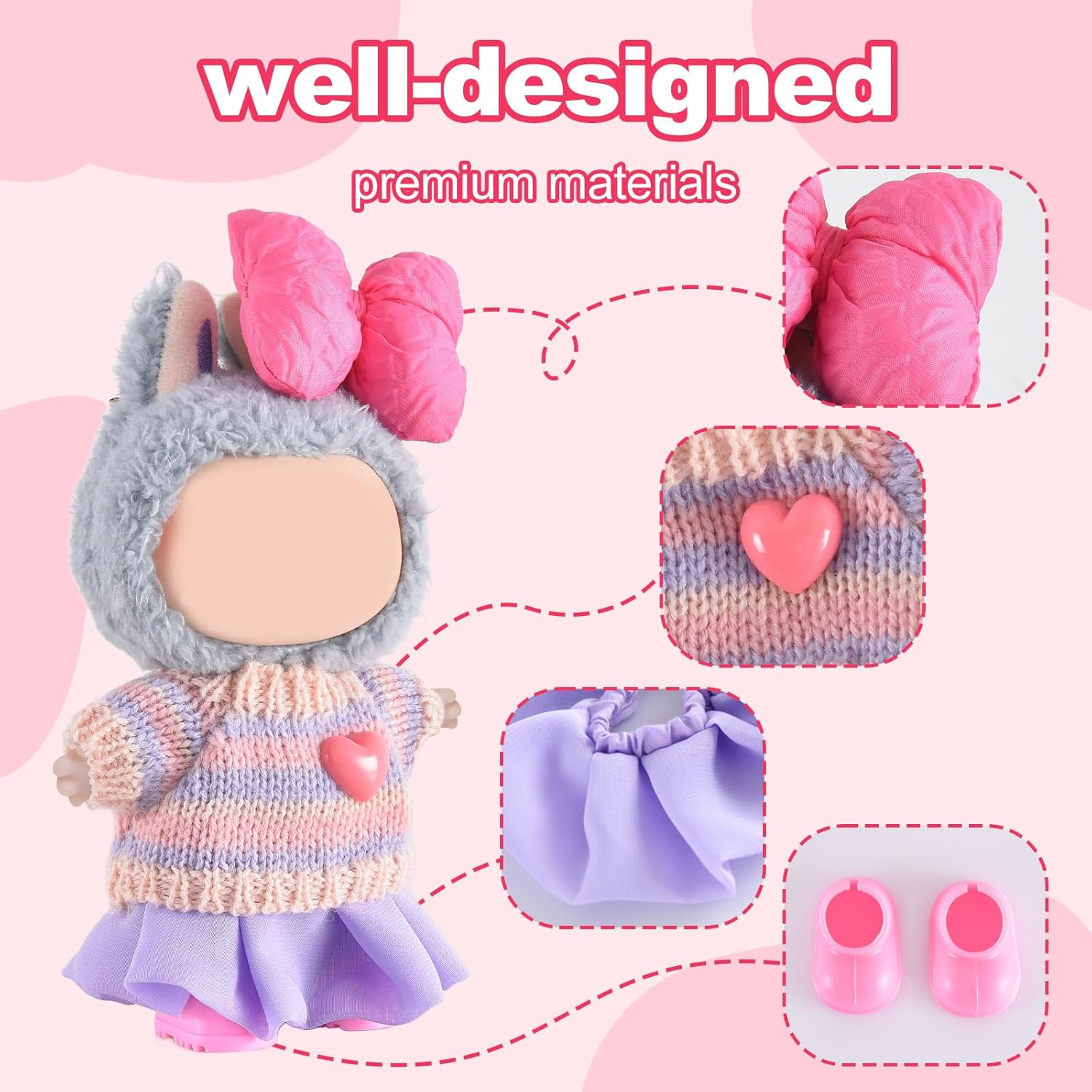 17Cm Doll Clothes, Cute Dolls Outfit Accessories with Sweater, Dress, Shoes, Clothing Set for Bubudolls image number 2