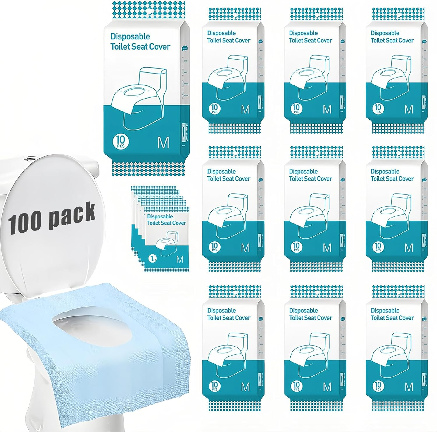 100 Pack Toilet Seat Cover Disposable ，Kids Potty Liners，Waterproof Anti-Slip Large Potty Training Toilet Seat Liner for Kids Potty Training and Adult Individually Wrapped Potty Liners ，For Public Restrooms/Travel image number 4