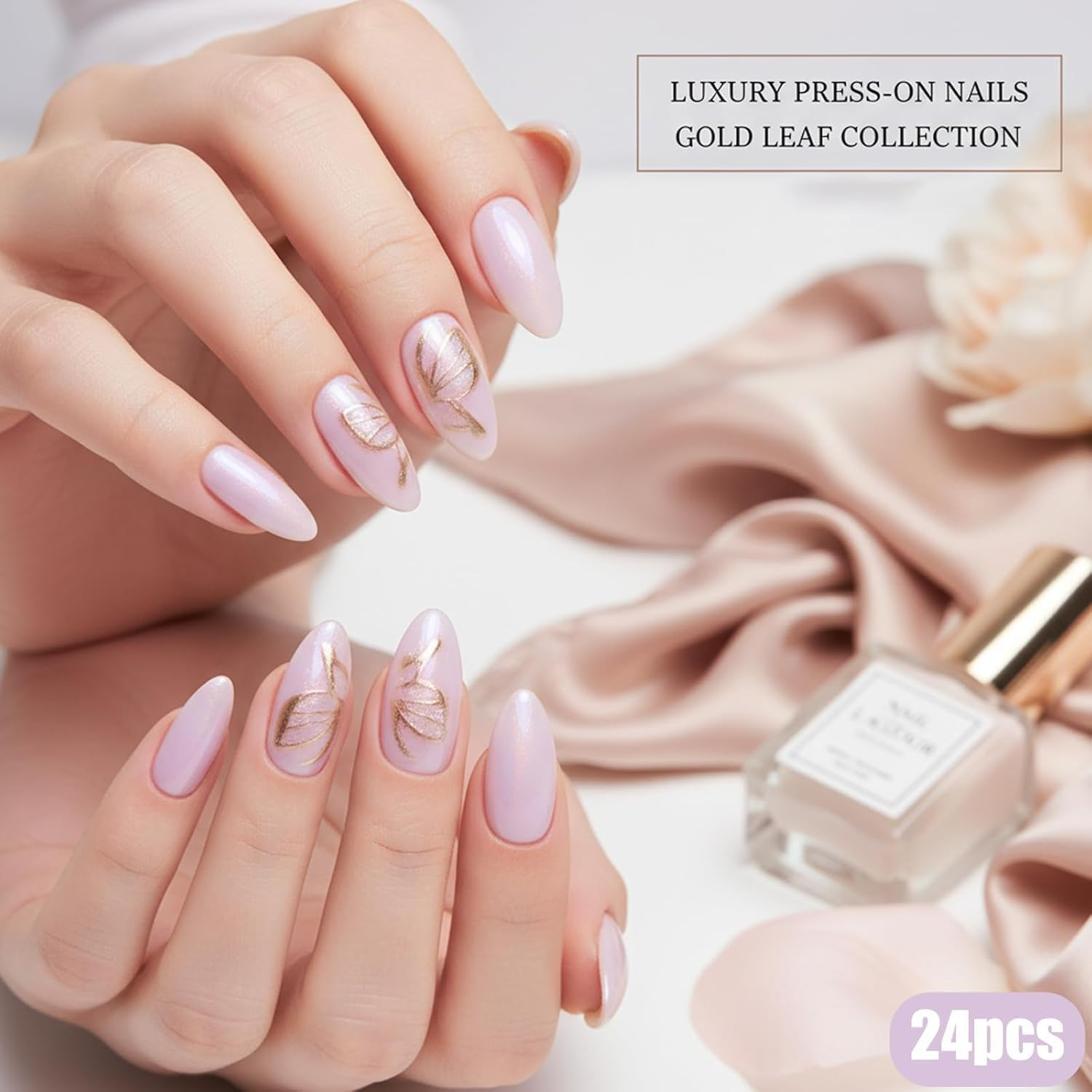 Press on Nails, 24-Piece Gold Butterfly Purple Fake Nails, Medium Length Stick on Nails for Women and Girls, Easy Application for Daily Decoration and Special Occasions image number 5