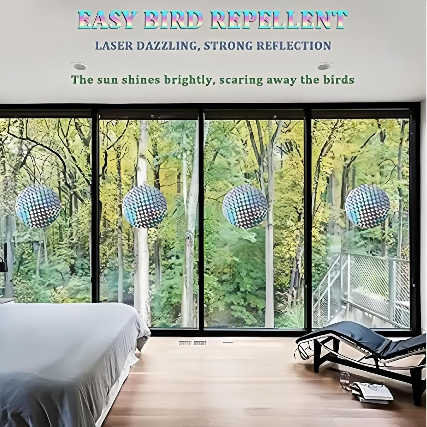 60 Pcs Reflective Window Tint Bird Deterrents,75 Mm Bird Film Bird Deterrent Spikes Reflective Discs,Anti-Collision Window Stickers,For outside Easy Install Weatherproof Garden Yard image number 5