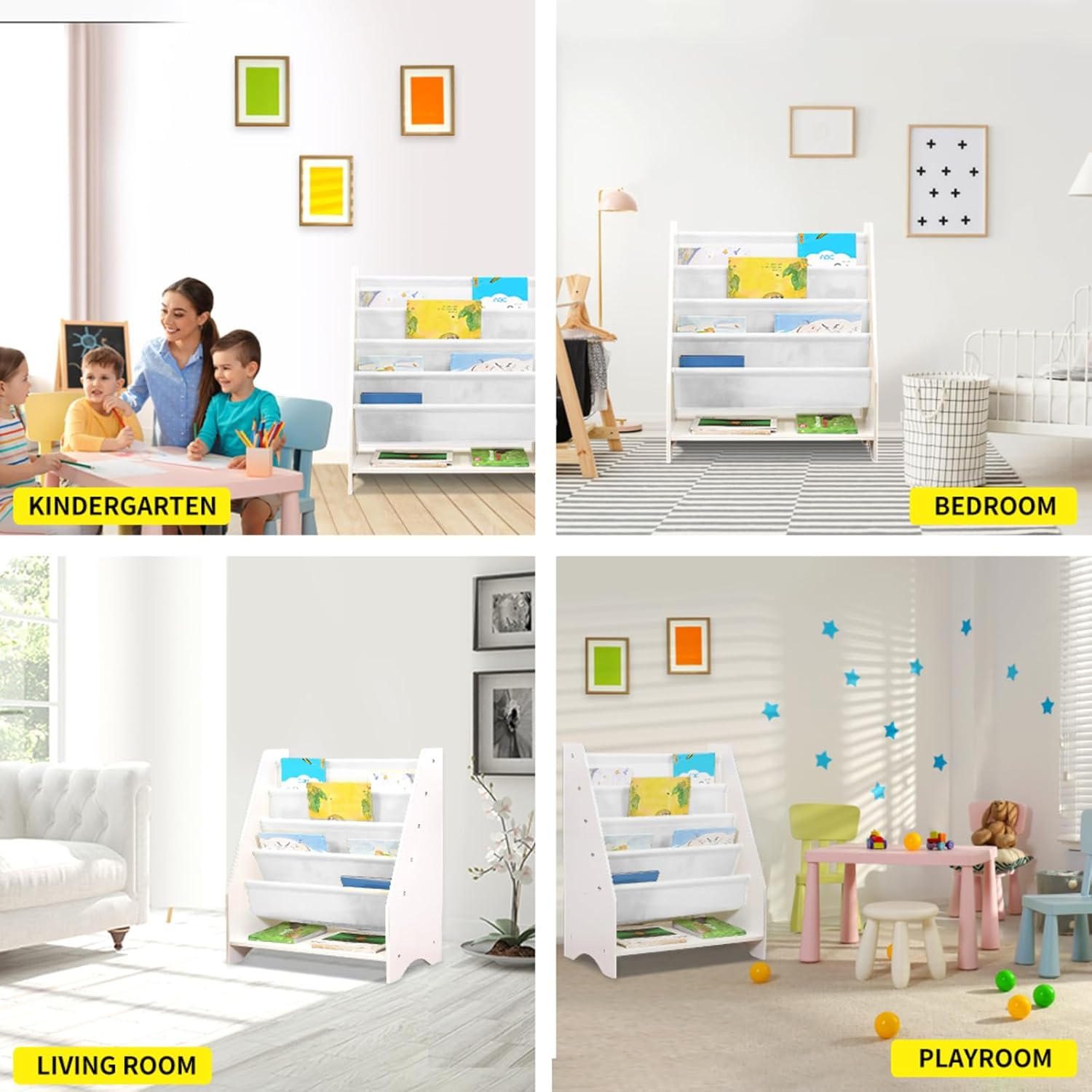 Bopeep Kids Bookshelf, 5 Tiers Storage Book Shelf Bookshelves Corner Wall, Kids Bookshelf Magazines Stand, Toy Bookcase Rotating Display Shelves, Magazine Rack,Home Kindergarten Furniture image number 4