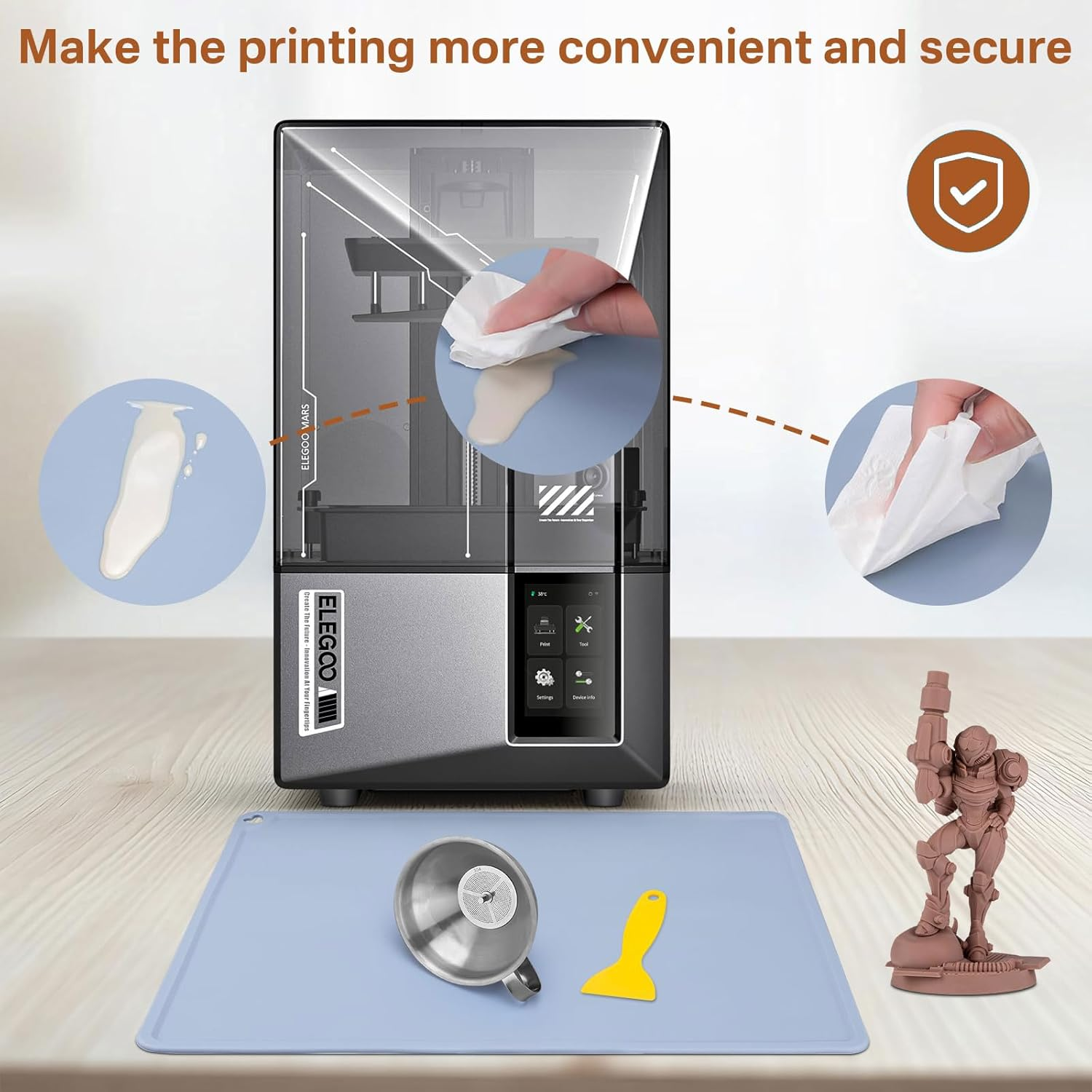 Silicone Mat 400 X 300Mm - Protect Work Surface Compatible with ELEGOO Mars, Saturn, Photon SLA LCD DLP, Premium Silicone Mat for 3D Resin Printers Accessories, Non-Slip & Easy to Clean