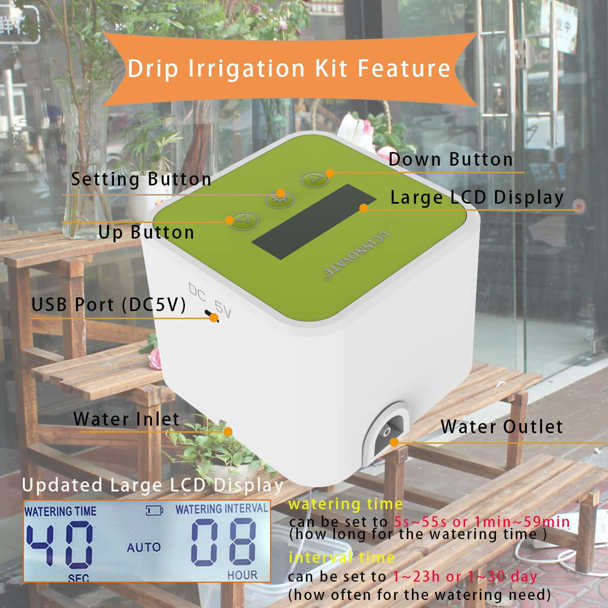 UCINNOVATE Upgraded Automatic Drip Irrigation Kit with Timer, Self Watering System with DIY 30-Day Programmable, Houseplants Greenhouse Watering Equipment for Potted Plants Powered by USB & Battery image number 5
