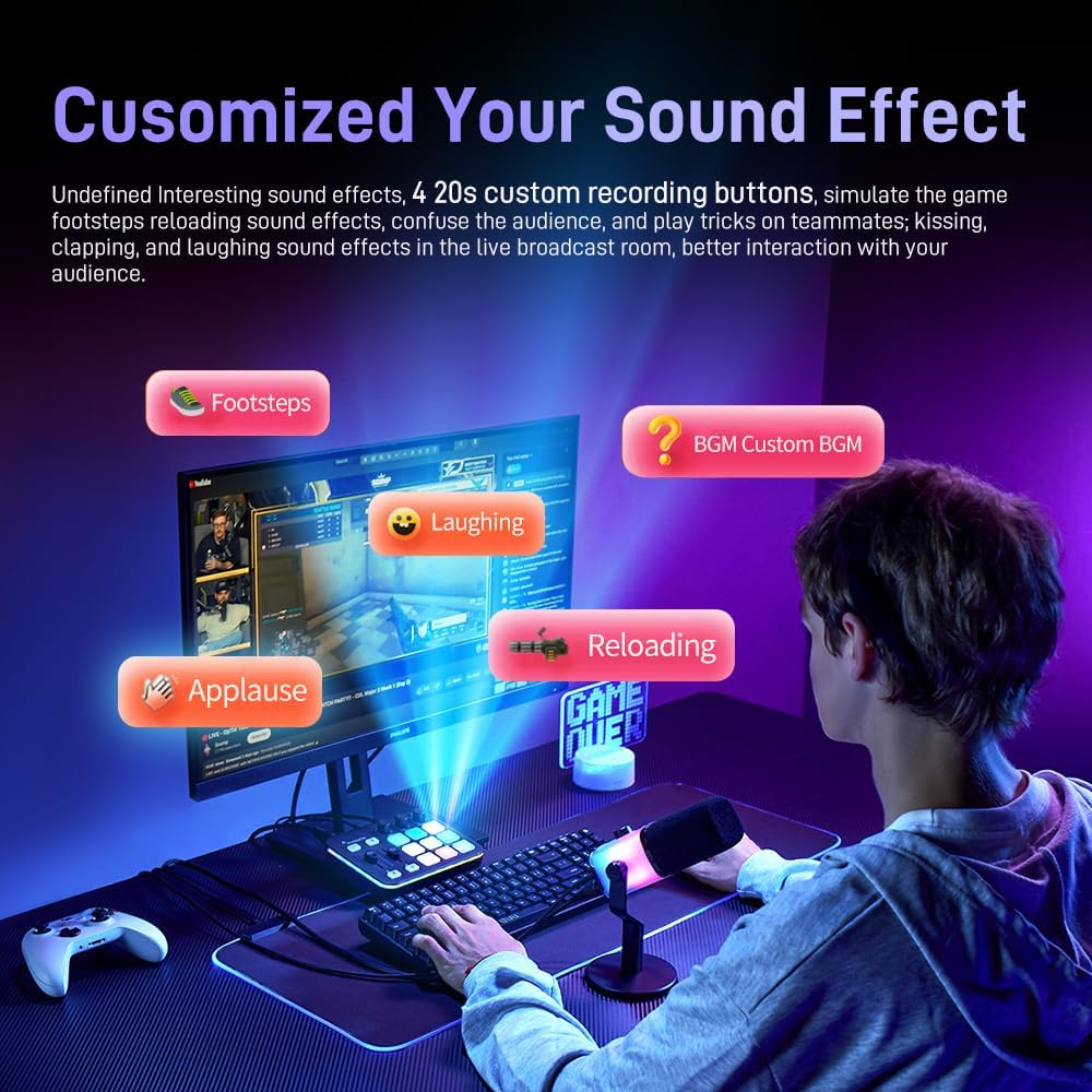 MAONO Gaming Audio Mixer, Audio Interface with Pro-Preamp, RGB, Bluetooth, 48V Phantom Power for Live Streaming, Podcasting, Content Create, Gaming Maonocaster G1 NEO (BLACK) image number 2