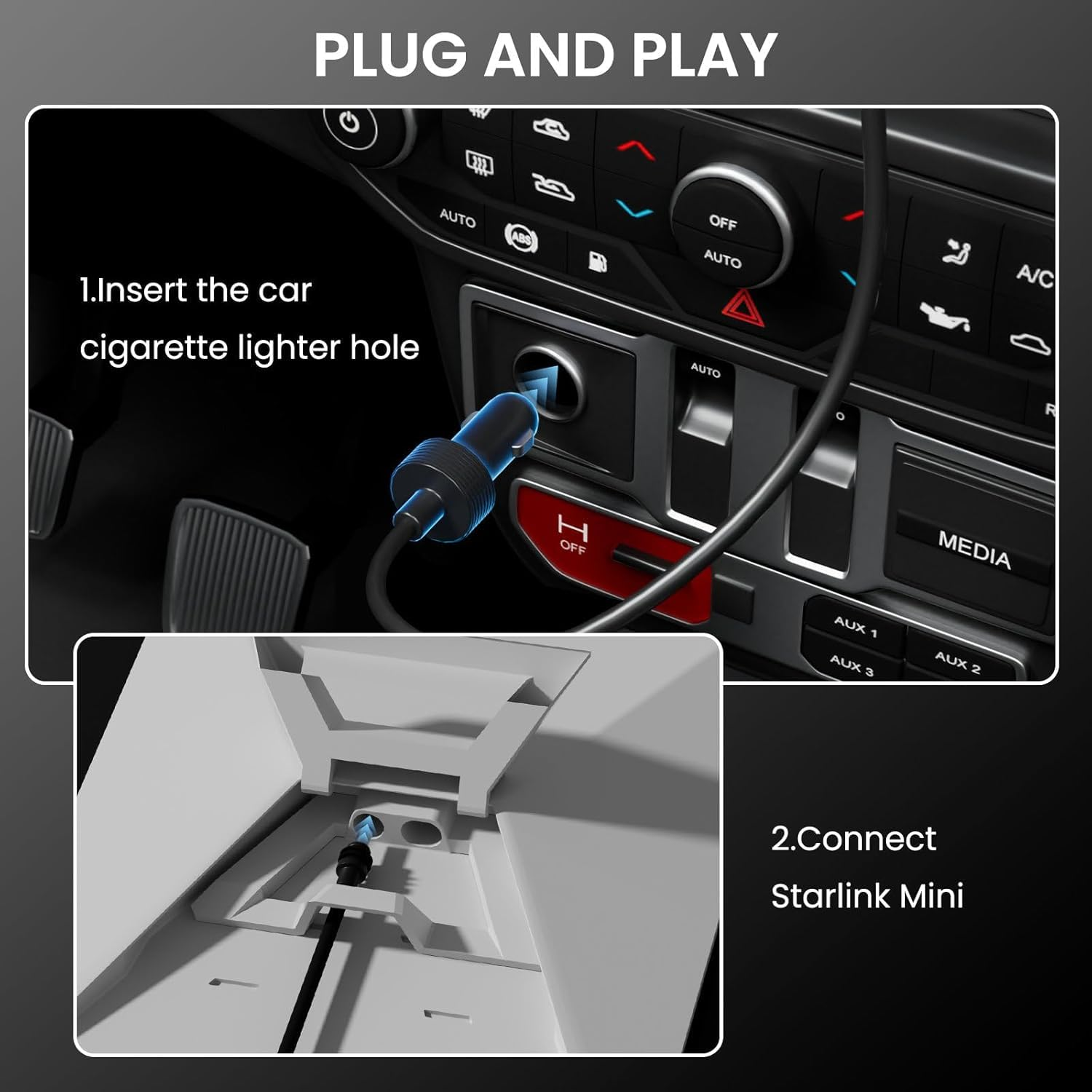 For Starlink Mini Power Cable Direct to Cigarette Adapter, for Starlink Mini Cable 3M/12V-48V Car Power Cable for Starlink Mini DC Male to Cigarette Lighter