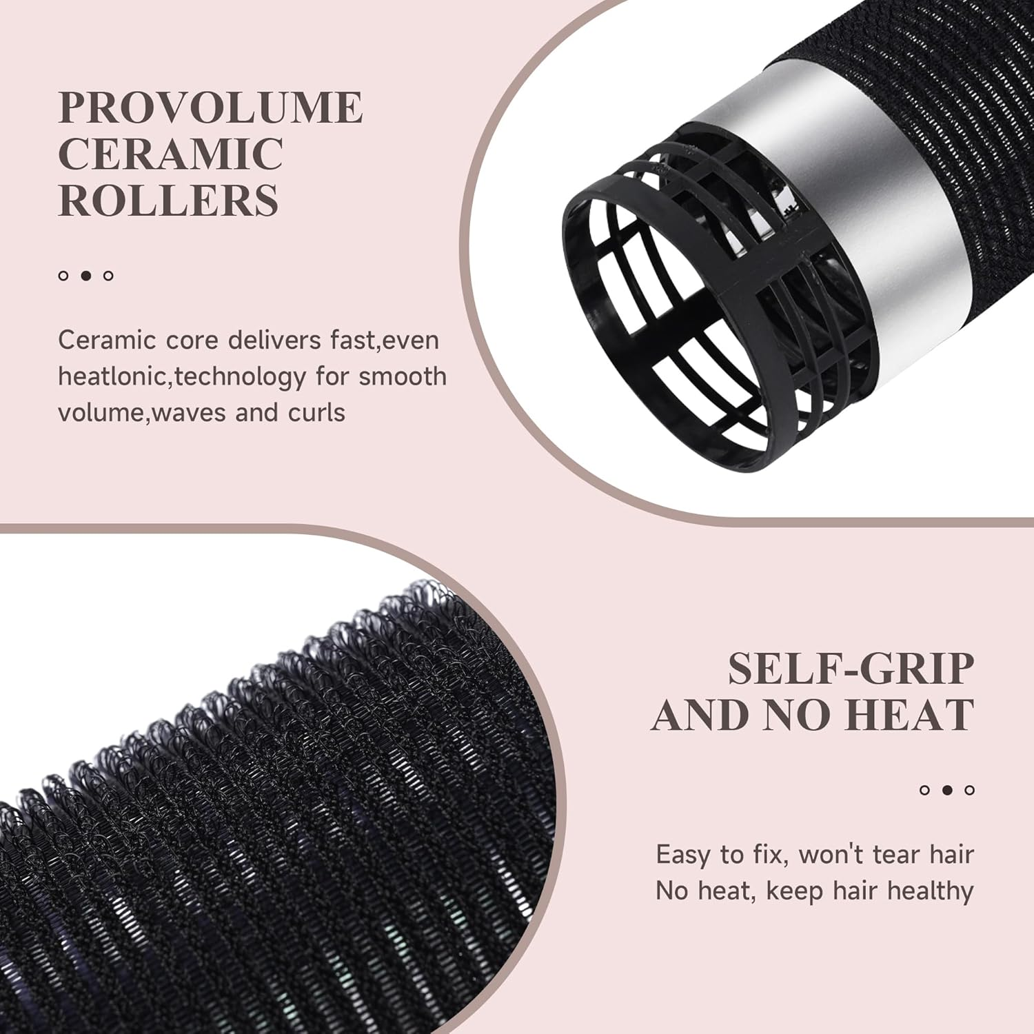 Wetore 26 Pcs Ceramic Thermal Hair Rollers Set,Hair Curlers for Blowout Look Long Medium Short Hair,Jumbo Self Grip Hair Rollers with Clips for Women(18 Rollers + 8 Stainless Steel Clips Black) image number 6