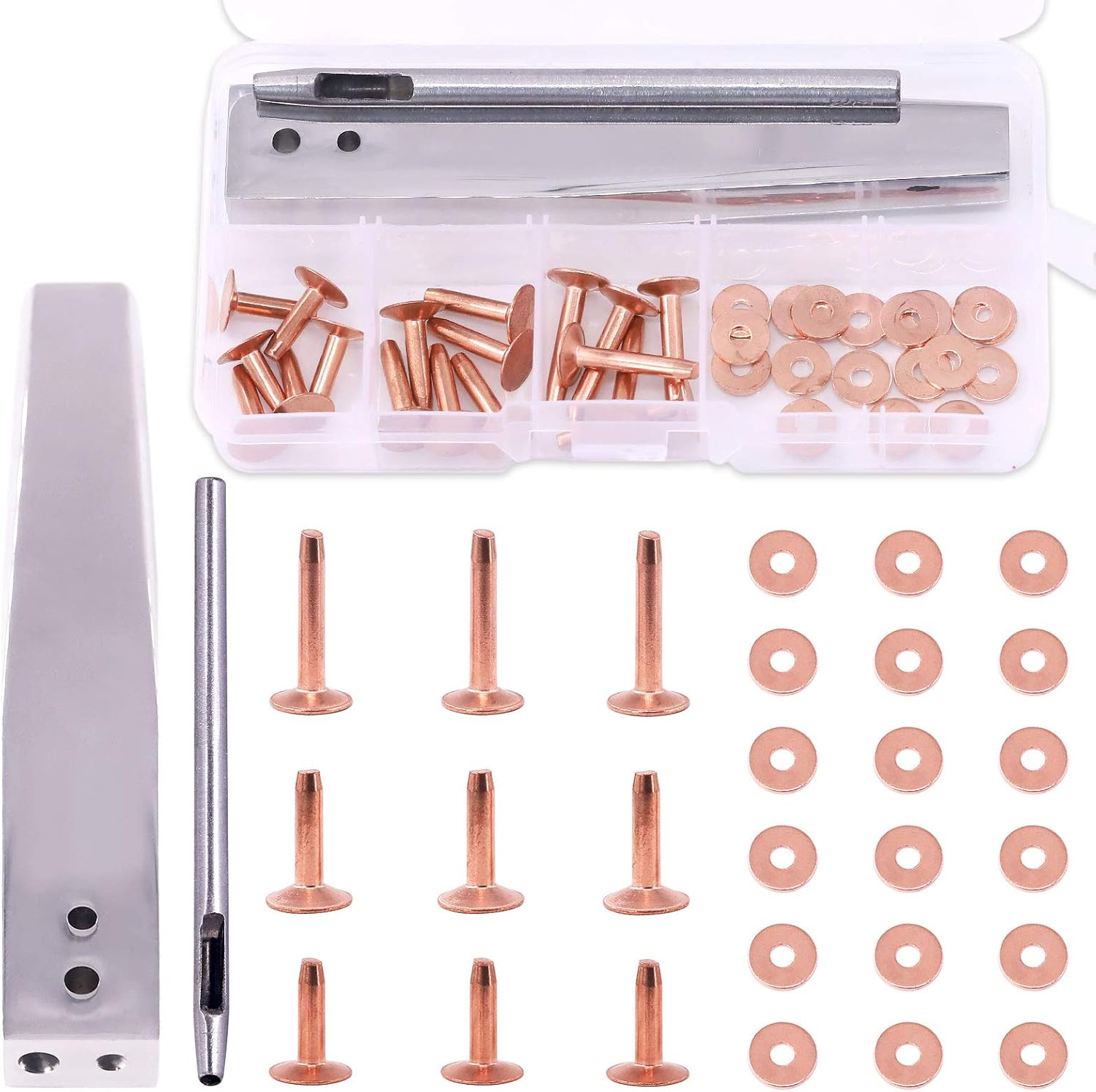 Keadic 18 Sets Copper Rivets and Burrs with Rivet Fastener Install Setting Tool and Hole Punch Cutter for Leather Products: Belts, Handbags, Ropes, Bags, Leather DIY Craft Supplies （Size 9 and 12) image number 4